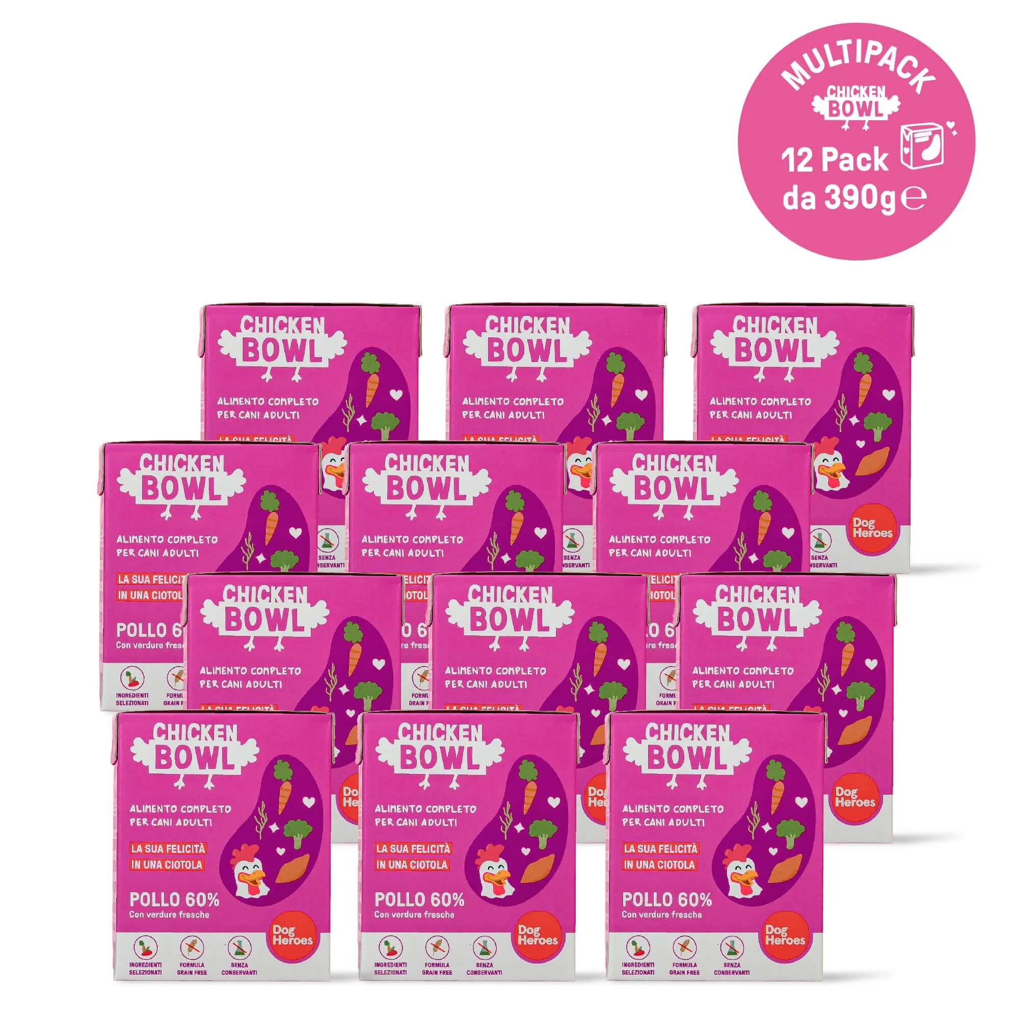 Dog Heroes Cibo Umido per Cani Pollo 60%, 12x390g - immagine 2