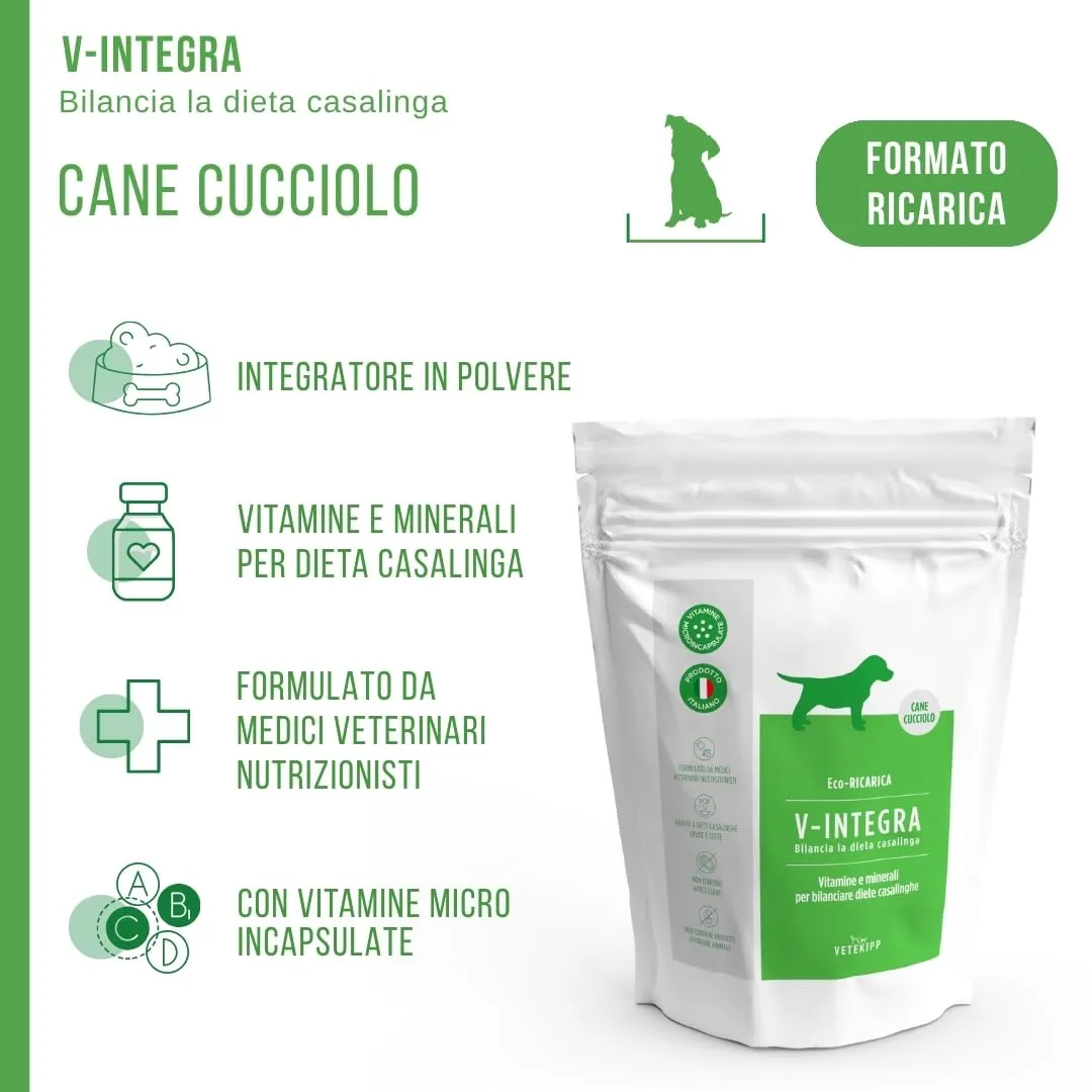 V-INTEGRA Cane Cucciolo Integratore Multivitaminico per Dieta Casalinga e BARF, 1kg ECO RICARICA - immagine 2