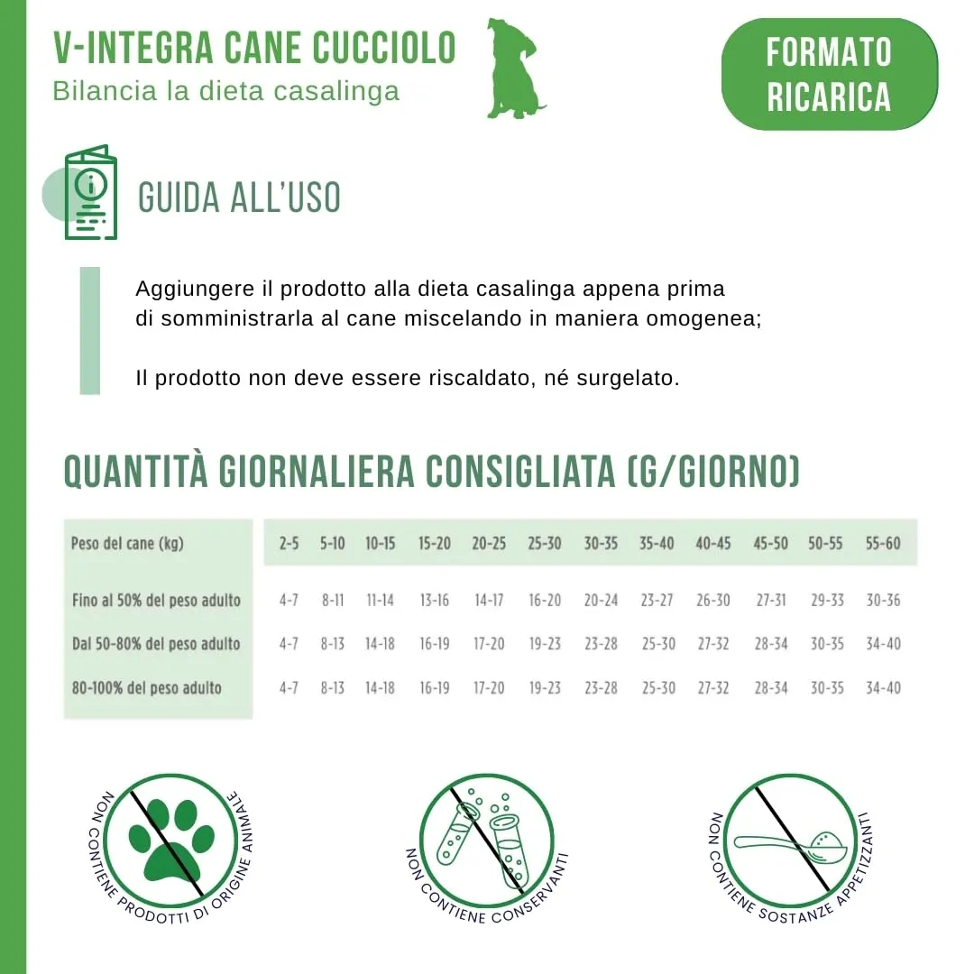 V-INTEGRA Cane Cucciolo Integratore Multivitaminico per Dieta Casalinga e BARF, 1kg ECO RICARICA - immagine 6