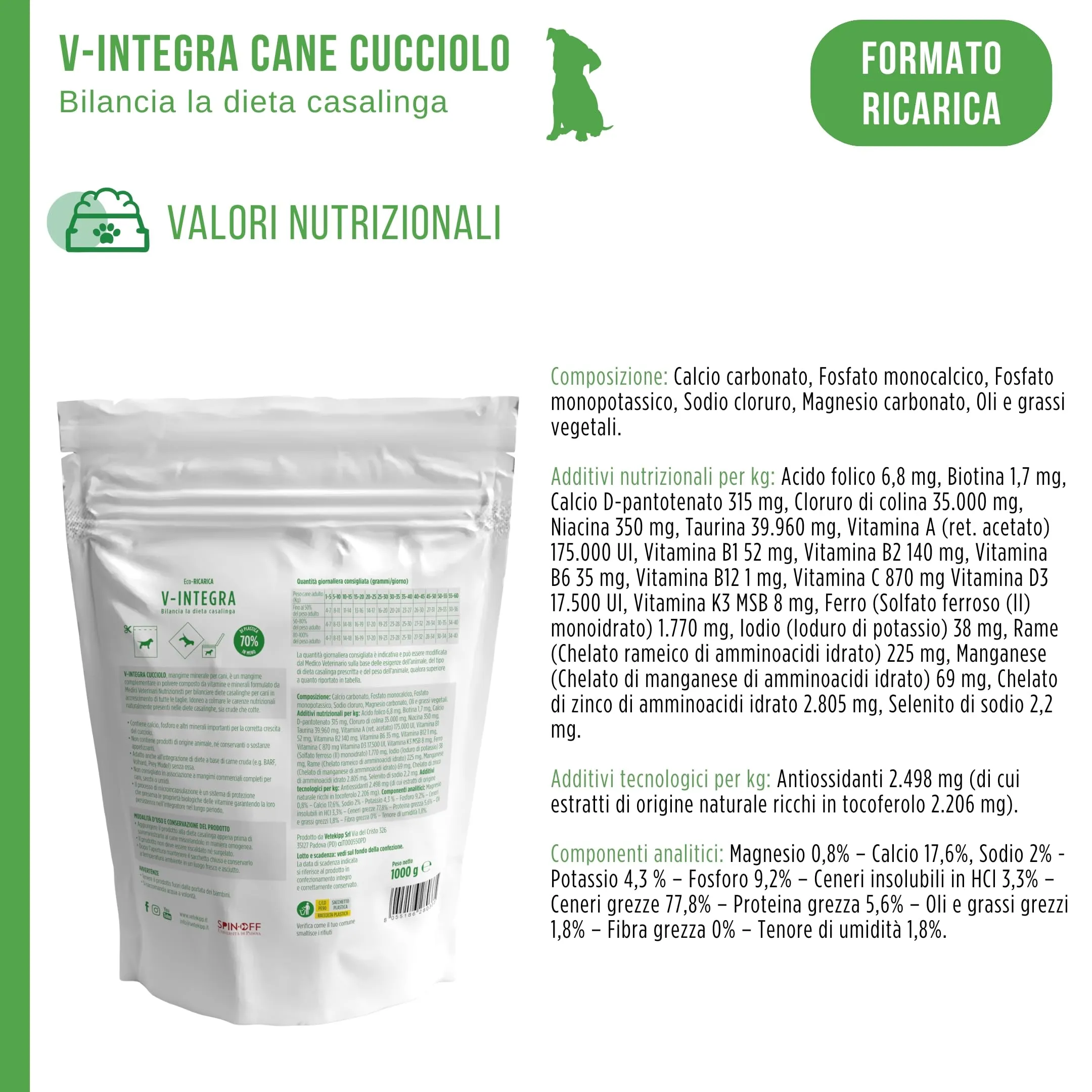 V-INTEGRA Cane Cucciolo Integratore Multivitaminico per Dieta Casalinga e BARF, 1kg ECO RICARICA - immagine 8