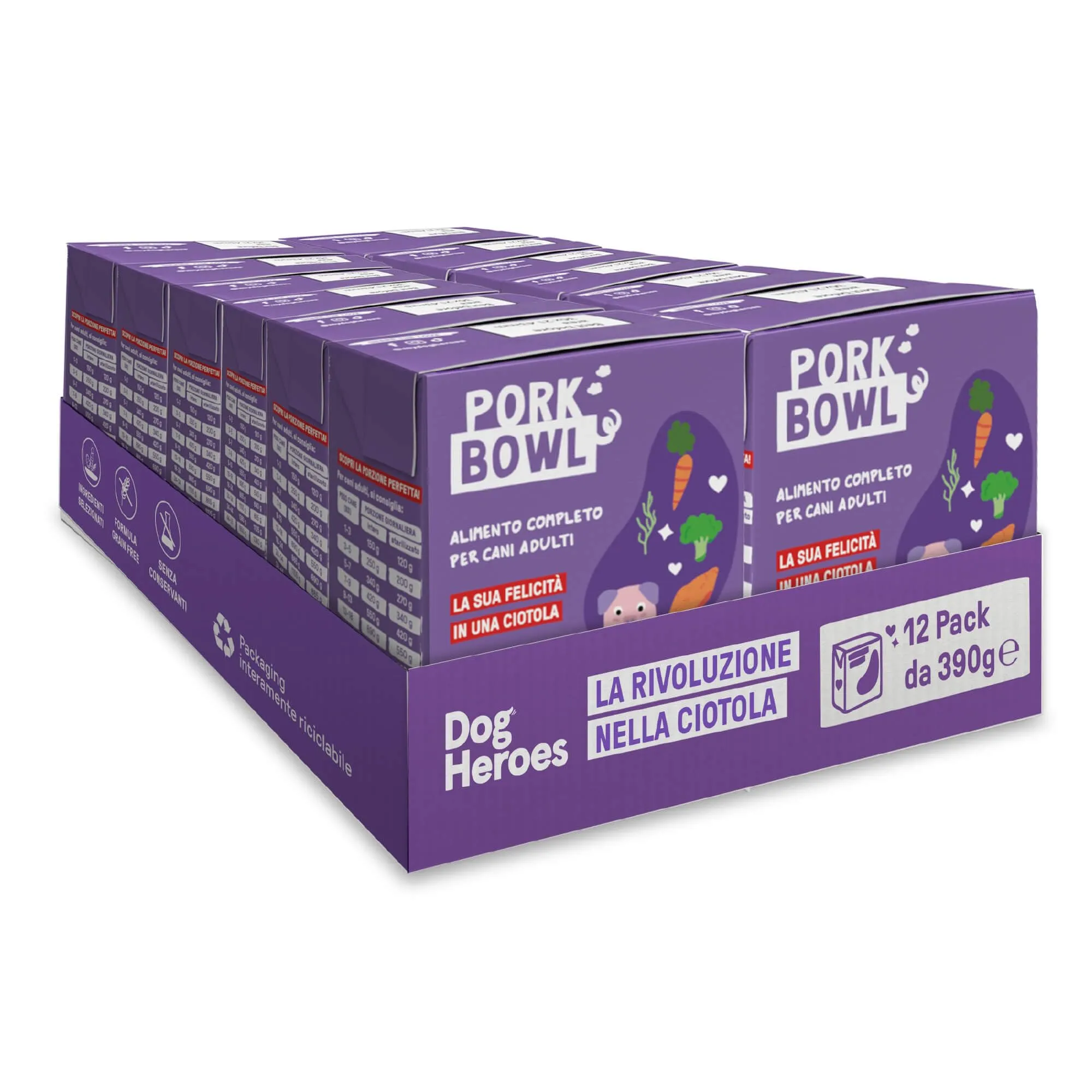 Dog Heroes Cibo Umido per Cani Maiale (60%), 12x390g - immagine 1