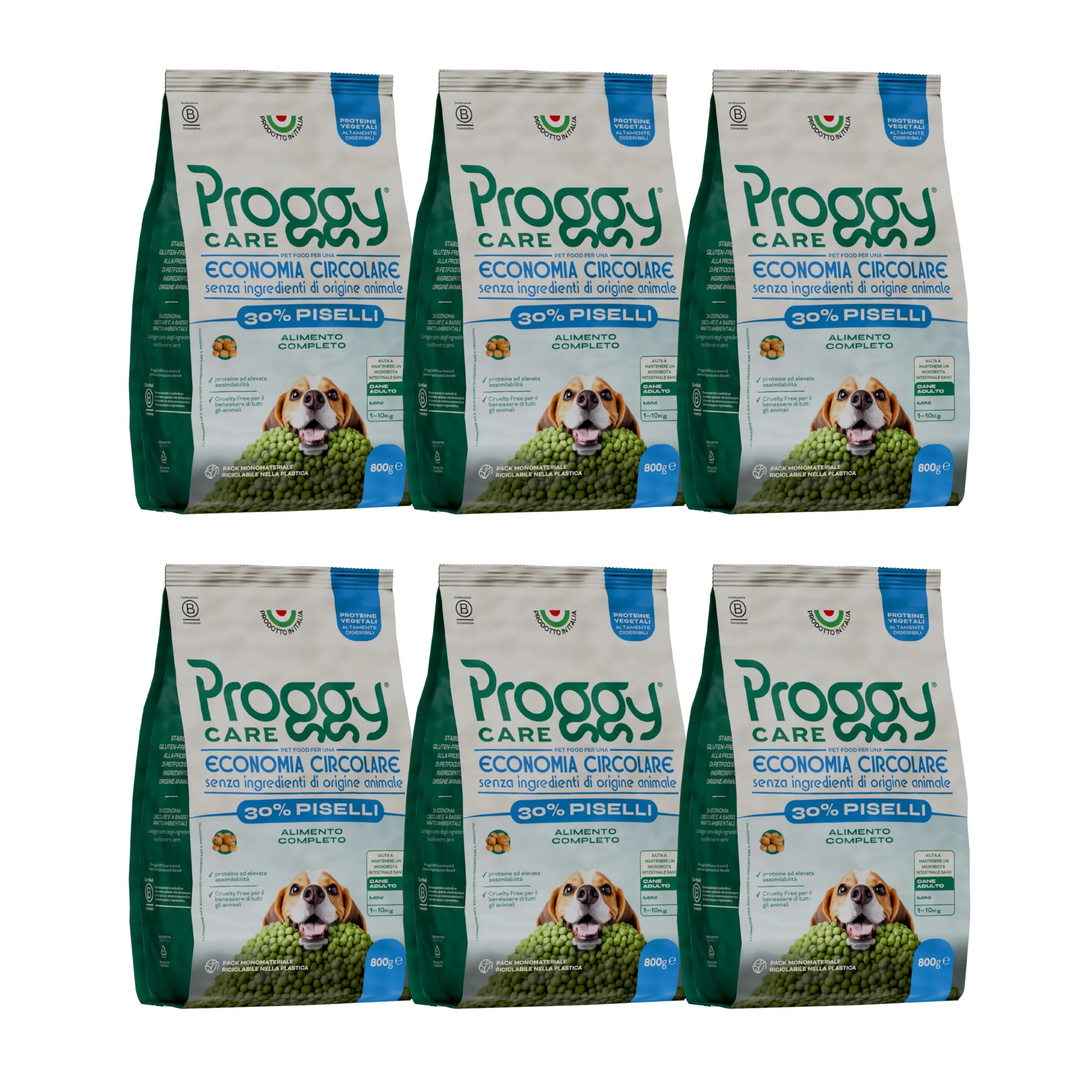 Proggy Care Crocchette per Cani Adulti Mini 3–10 kg, Multipack 6×800 g, Alimento Completo 100% Vegetale a base di Piselli - immagine 1