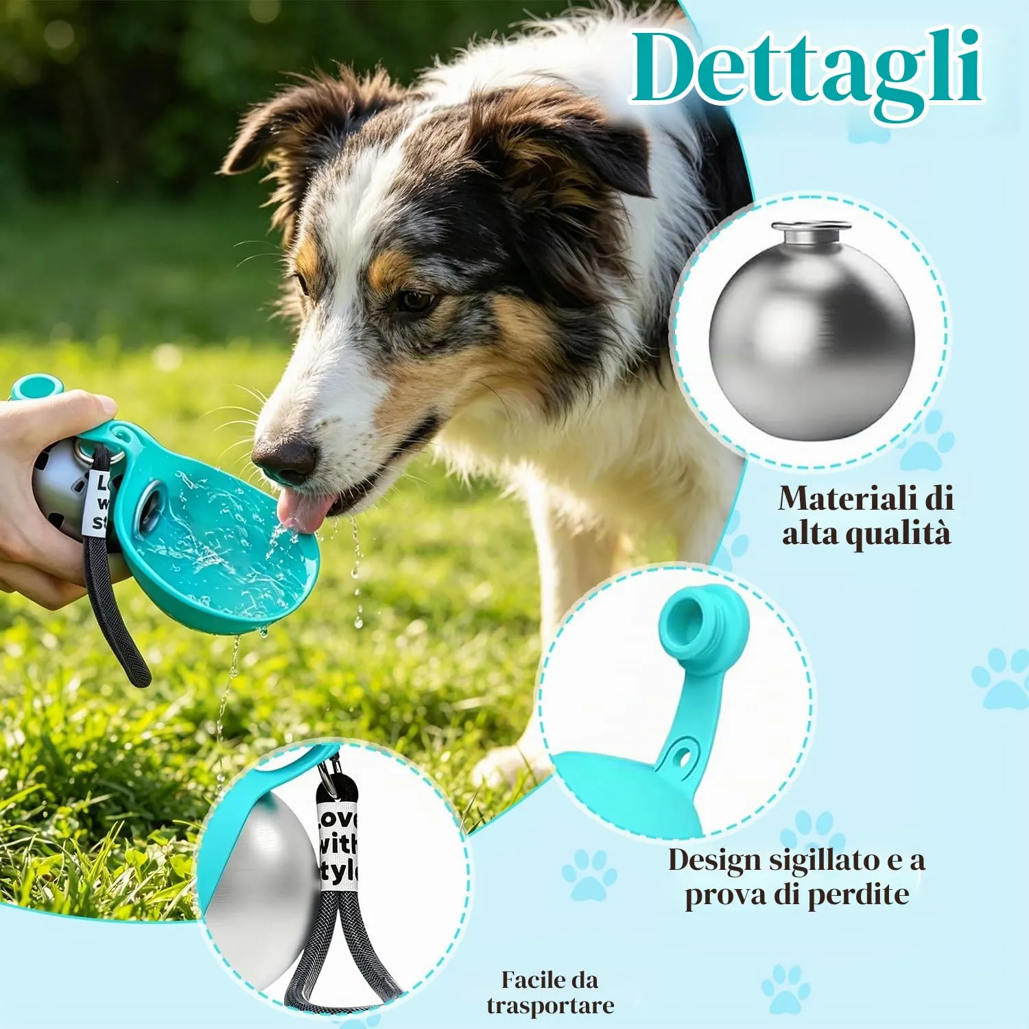 HBSFBH Borraccia Portatile per Cani in Acciaio Inossidabile con Ciotola in Silicone (M2) - immagine 3