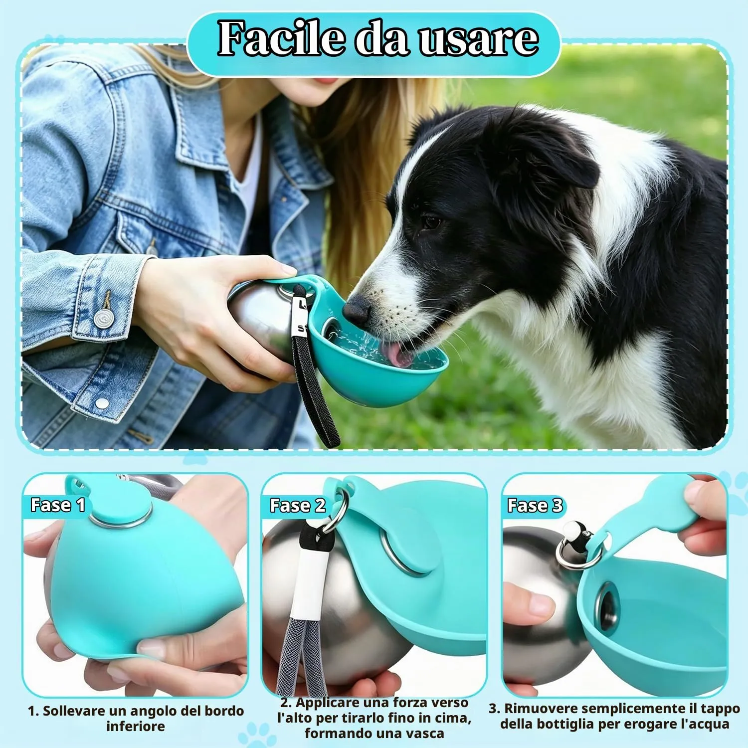 HBSFBH Borraccia Portatile per Cani in Acciaio Inossidabile con Ciotola in Silicone (M2) - immagine 4
