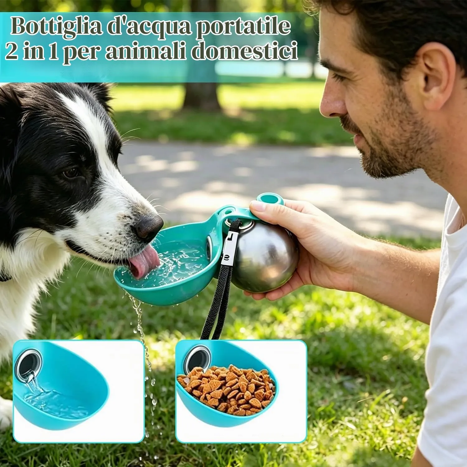 HBSFBH Borraccia Portatile per Cani in Acciaio Inossidabile con Ciotola in Silicone (M2) - immagine 5