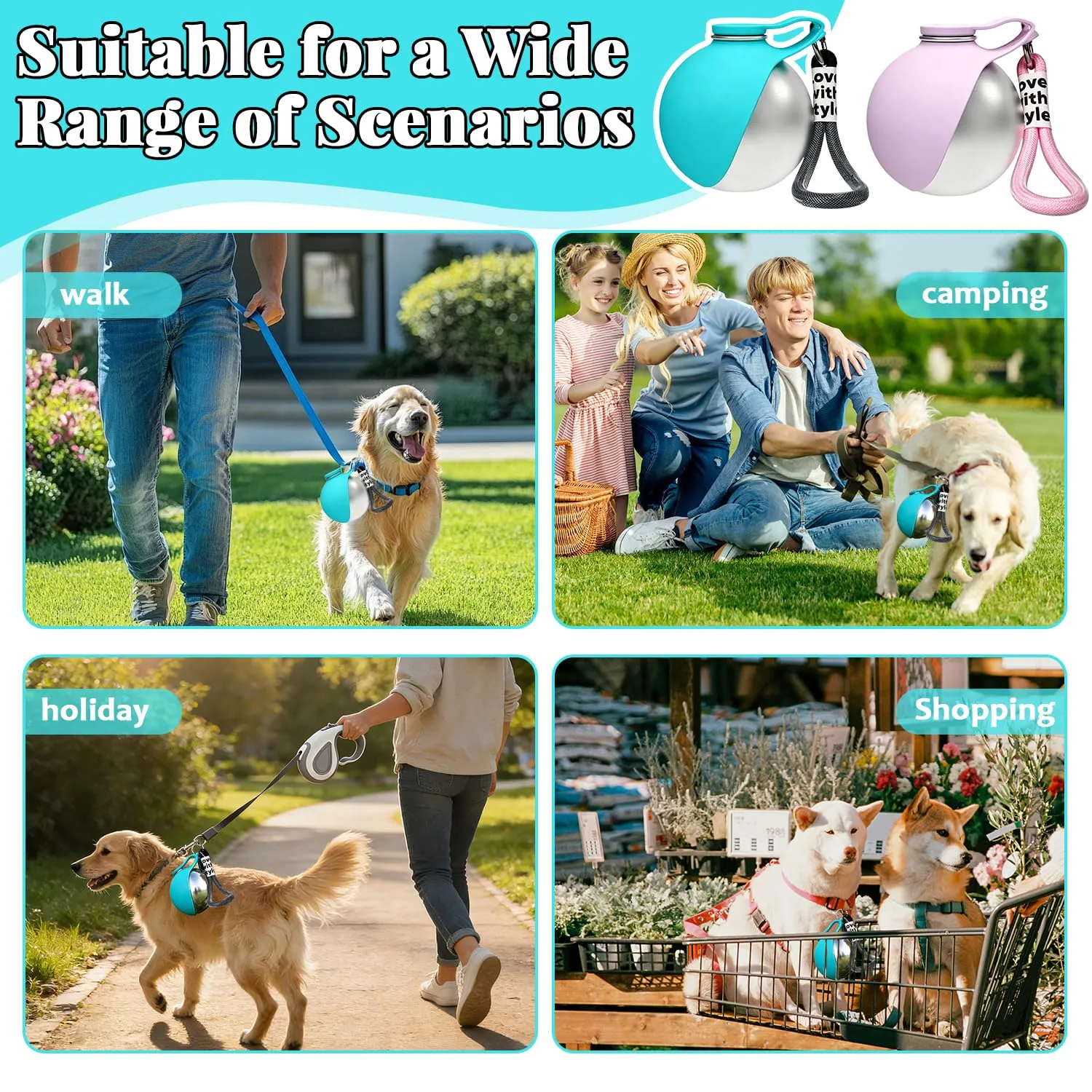 HBSFBH Borraccia Portatile per Cani in Acciaio Inossidabile con Ciotola in Silicone (M2) - immagine 7