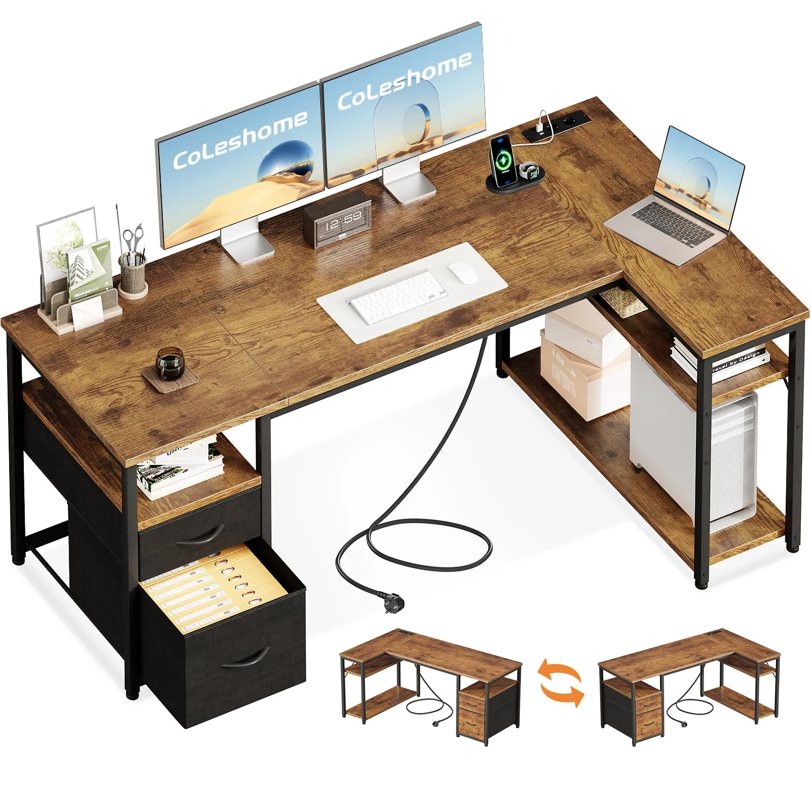 Coleshome Scrivania Angolare con USB e Presa, 160x80cm - immagine 1