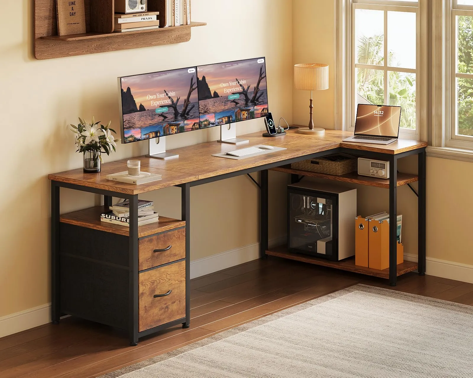 Coleshome Scrivania Angolare con USB e Presa, 160x80cm - immagine 2