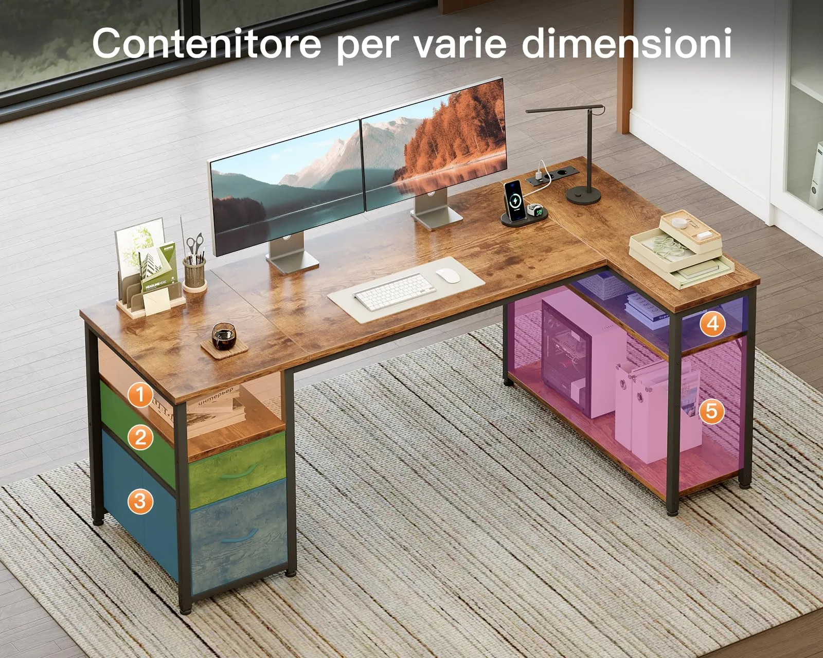 Coleshome Scrivania Angolare con USB e Presa, 160x80cm - immagine 5