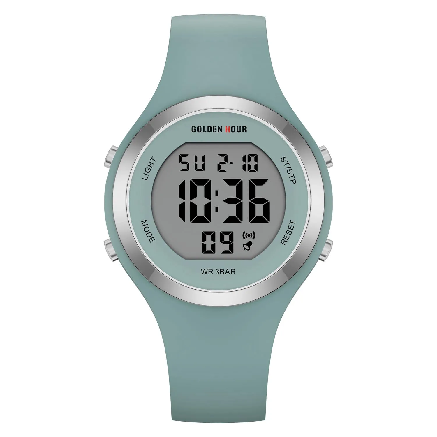 GOLDEN HOUR Orologio Digitale Donna Sportivo Professionale 50M (5ATM) con Cronometro e Sveglia, Cinturino in Silicone - immagine 2