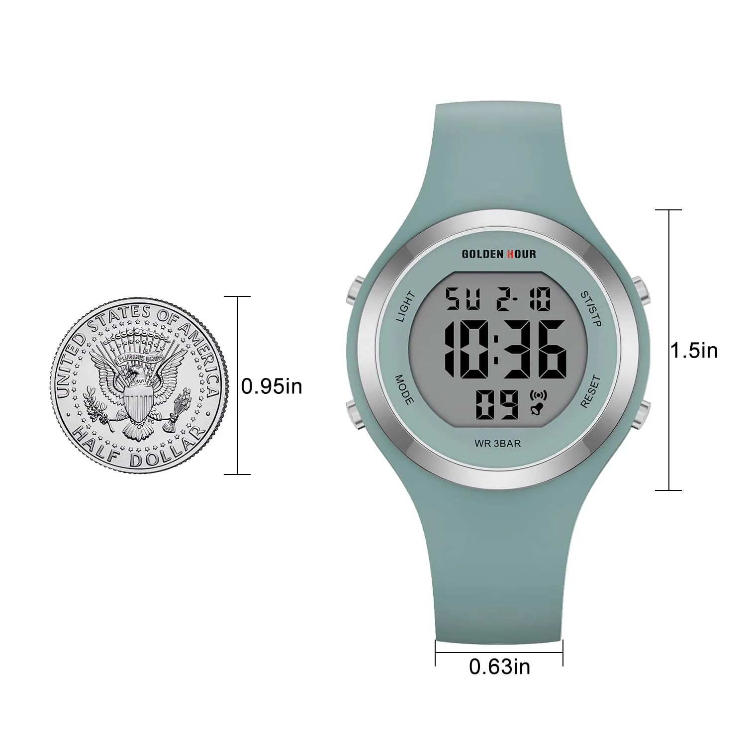 GOLDEN HOUR Orologio Digitale Donna Sportivo Professionale 50M (5ATM) con Cronometro e Sveglia, Cinturino in Silicone - immagine 5