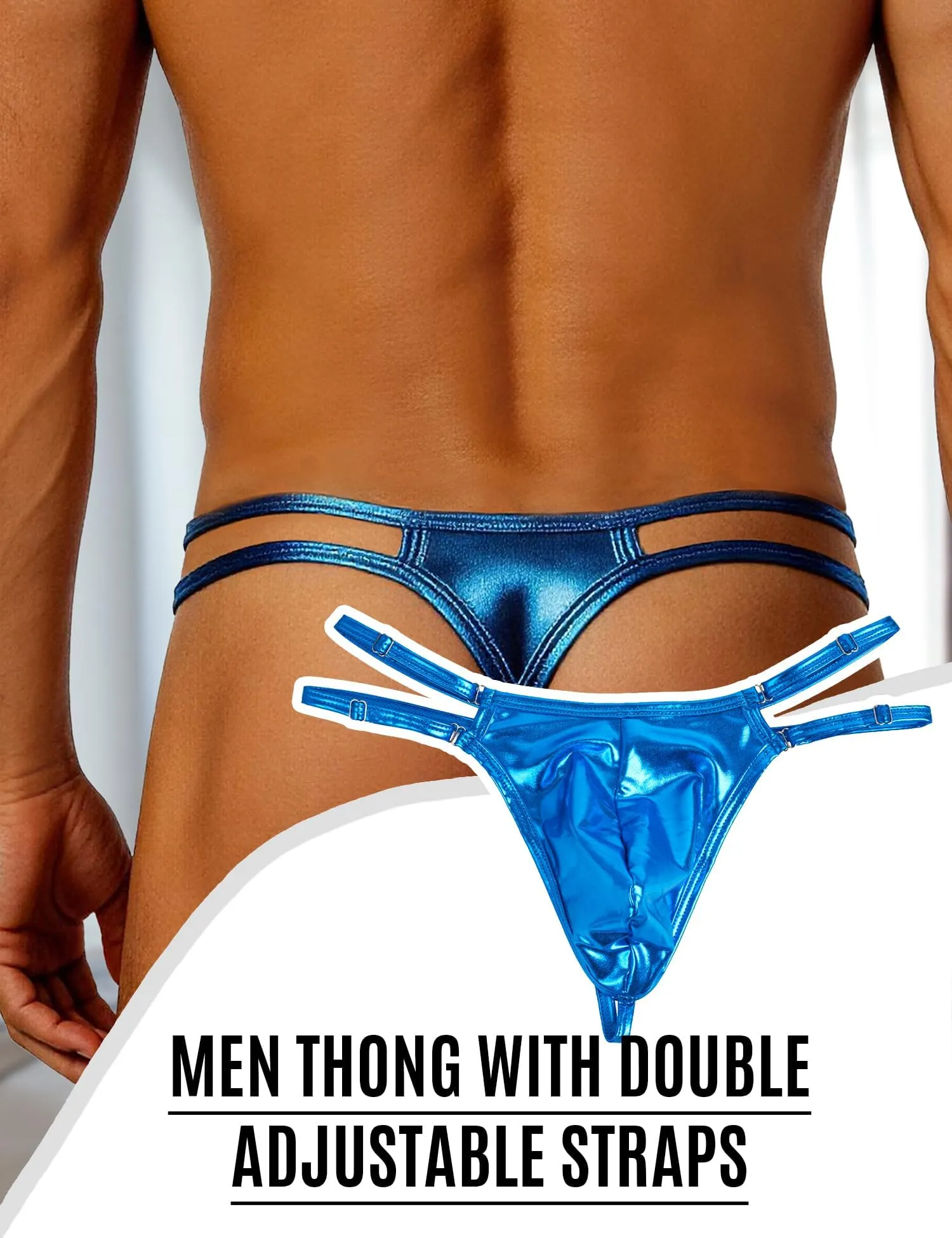 ohmydear Slip Tanga in Similpelle Uomo, Blu, L - immagine 3