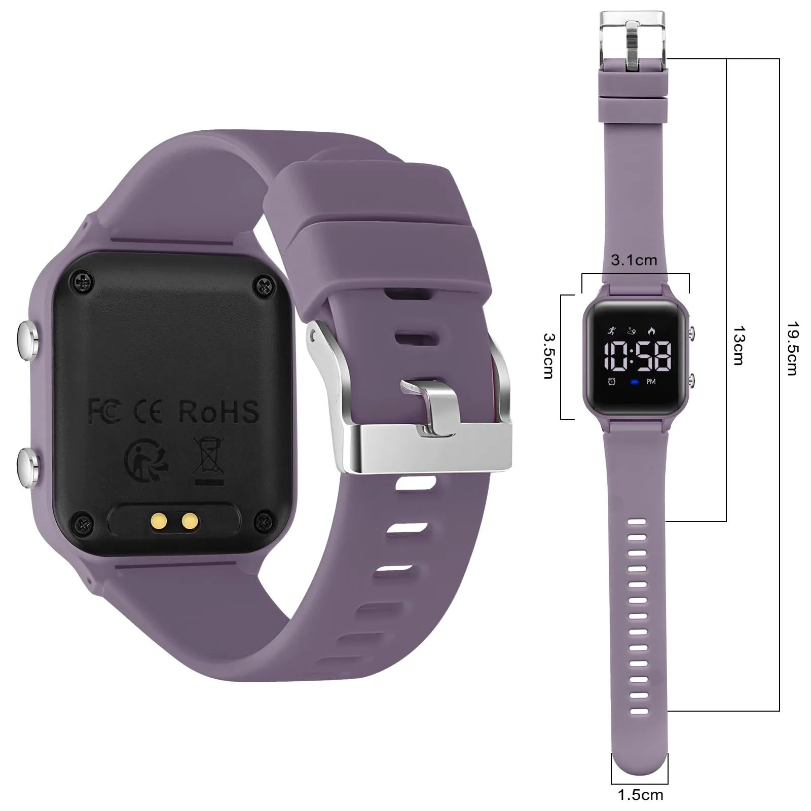 Timever Orologio Digitale per Bambini con Contapassi, Sveglia, Cronometro, Luce e Data - Cinturino in Silicone - immagine 2