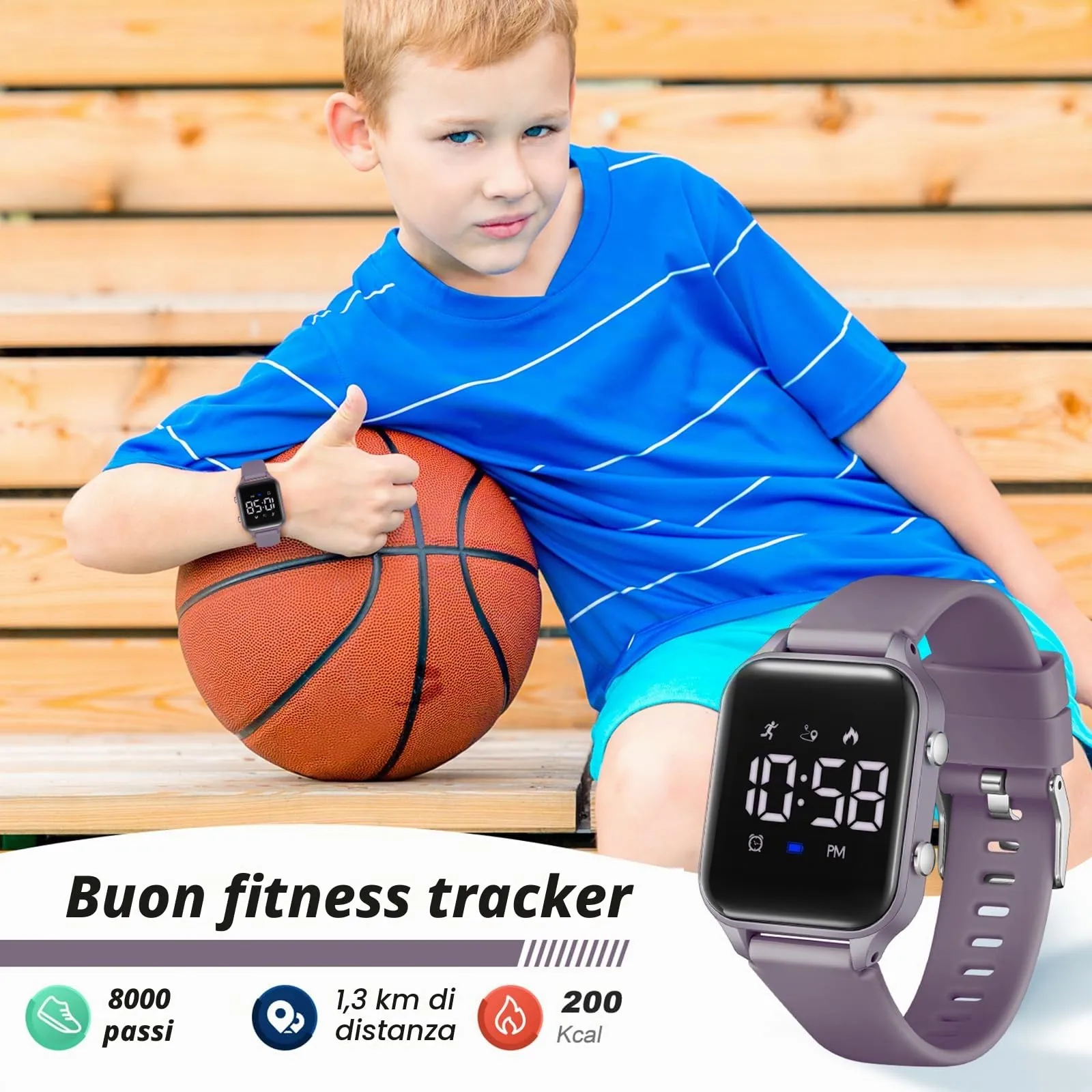Timever Orologio Digitale per Bambini con Contapassi, Sveglia, Cronometro, Luce e Data - Cinturino in Silicone - immagine 3