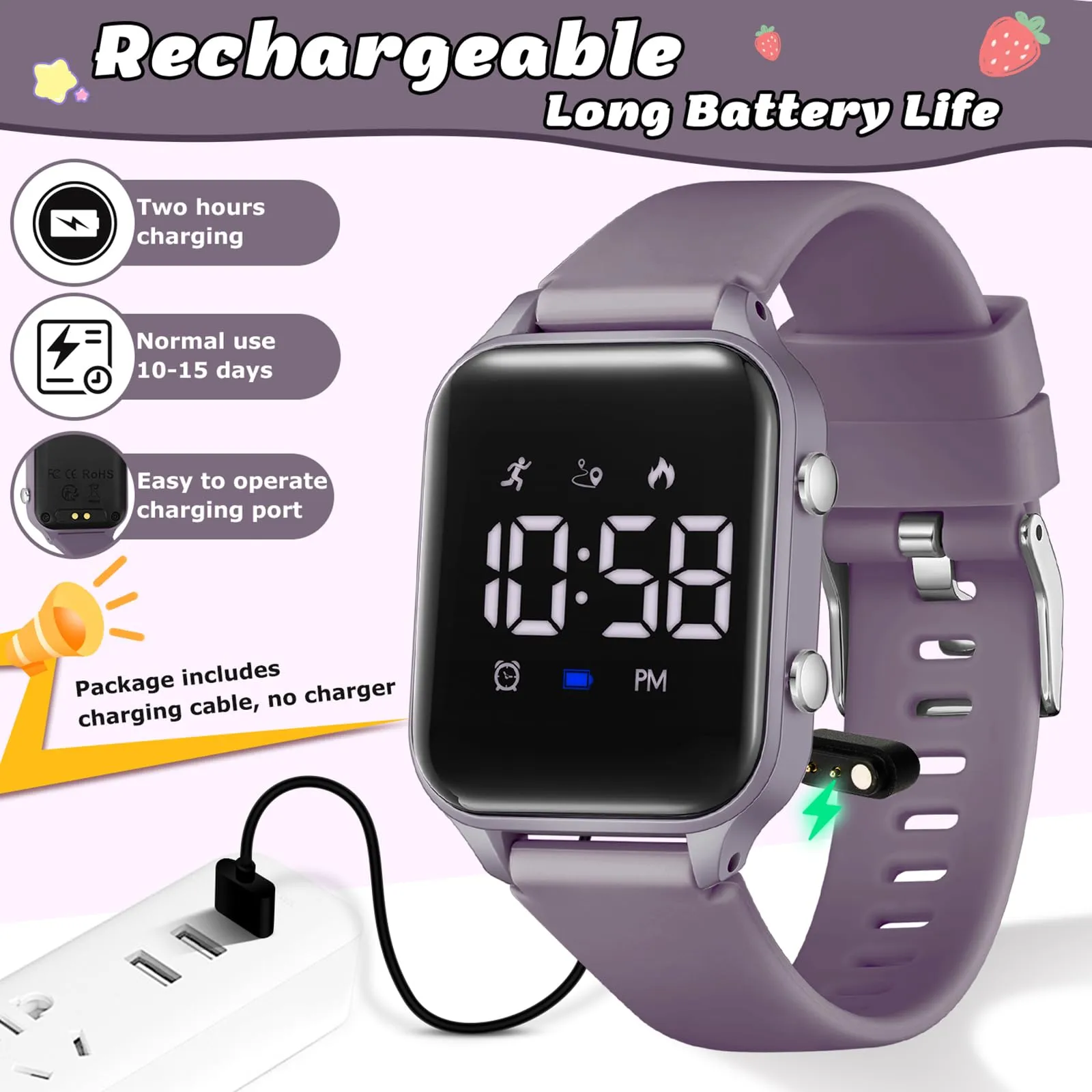 Timever Orologio Digitale per Bambini con Contapassi, Sveglia, Cronometro, Luce e Data - Cinturino in Silicone - immagine 6
