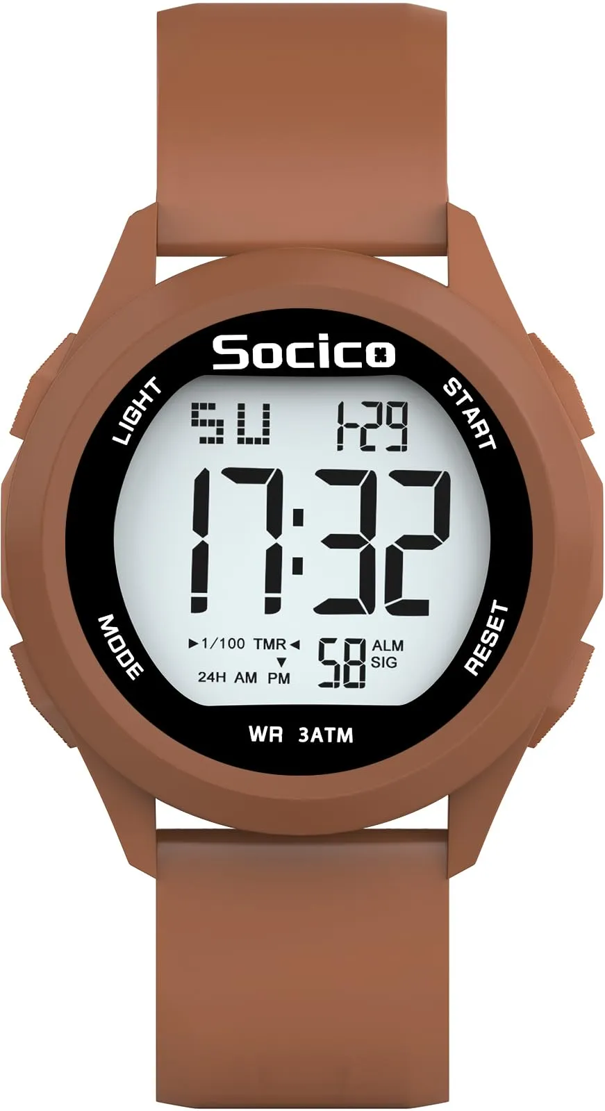 SOCICO Orologio Digitale Sportivo Militare Impermeabile con Cronografo, Illuminazione LED, Sveglia e Data (Marrone) - immagine 7