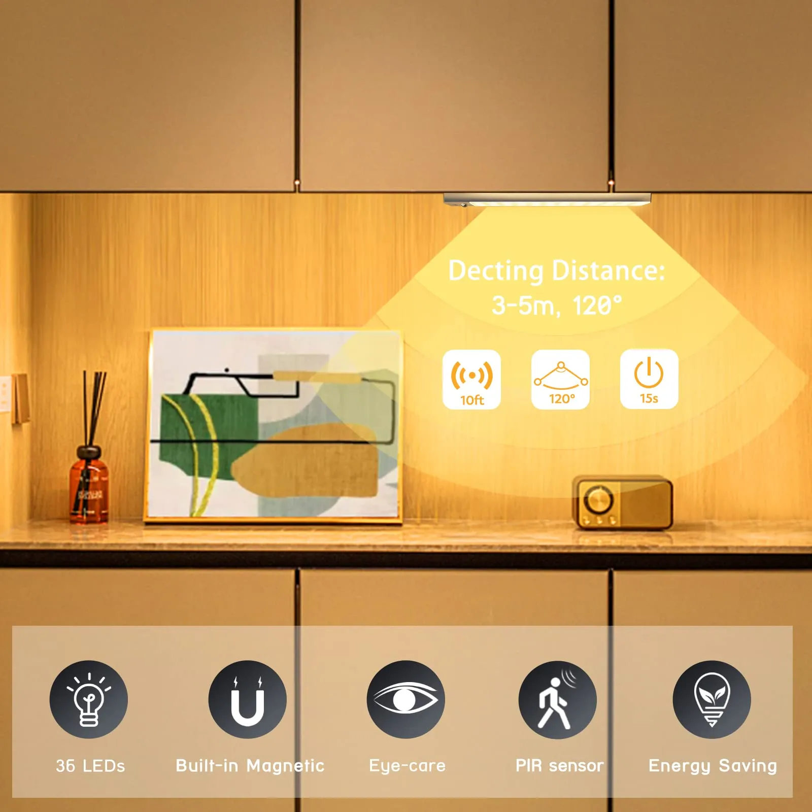 OUILA Luce Armadio LED con Sensore di Movimento, 23cm x 2 Pezzi, Bianco Caldo 3000K, Ricaricabile USB - immagine 3