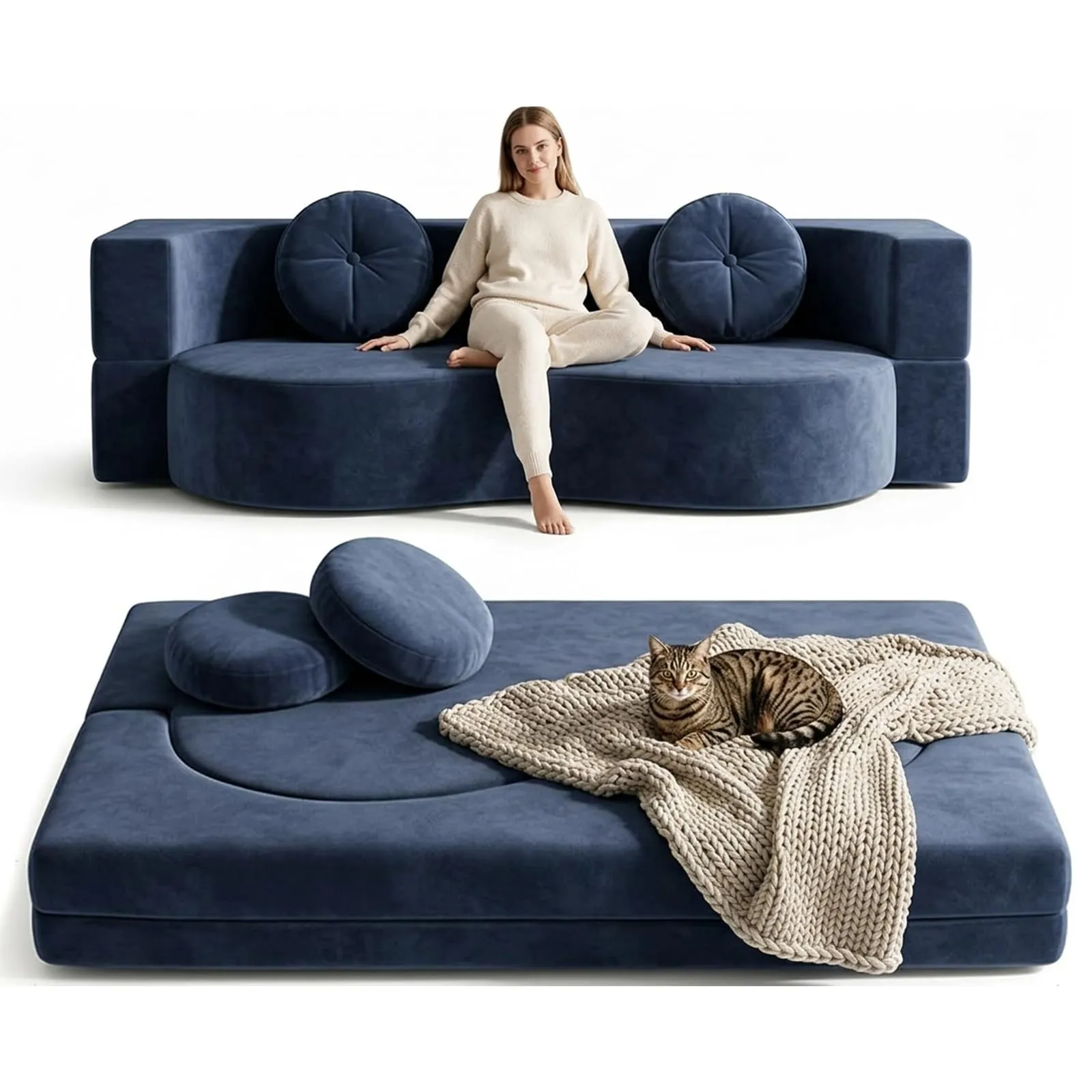 NOYHHAV Divano Letto Convertibile in Memory Foam, Fodera Sfoderabile e Lavabile, Blu, 200x100cm - immagine 1