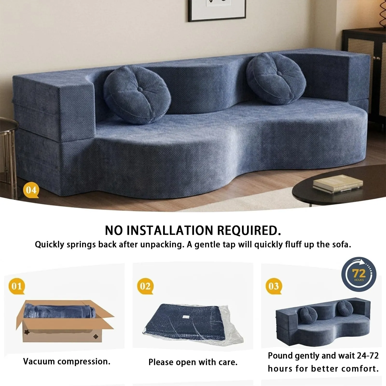 NOYHHAV Divano Letto Convertibile in Memory Foam, Fodera Sfoderabile e Lavabile, Blu, 200x100cm - immagine 5