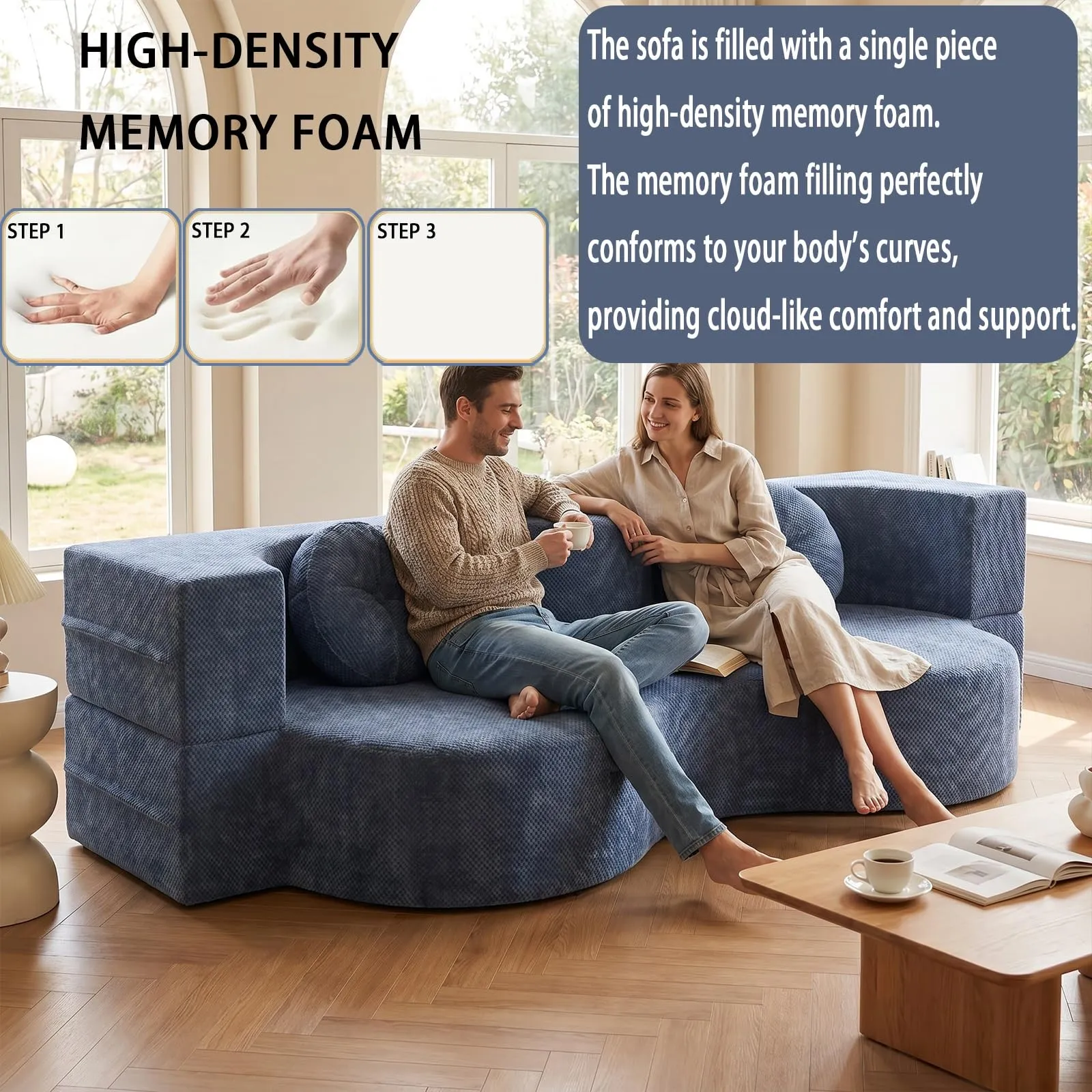 NOYHHAV Divano Letto Convertibile in Memory Foam, Fodera Sfoderabile e Lavabile, Blu, 200x100cm - immagine 6