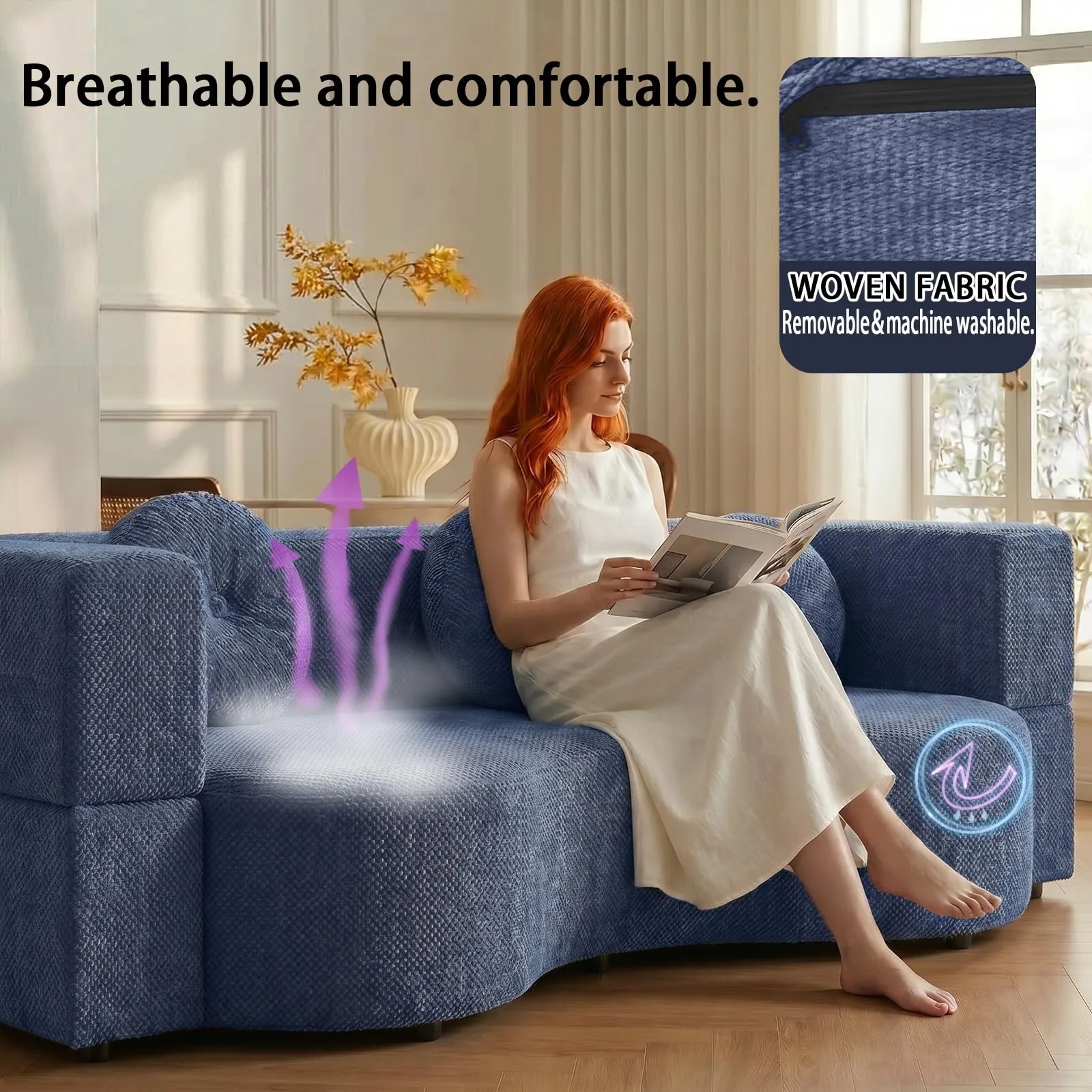 NOYHHAV Divano Letto Convertibile in Memory Foam, Fodera Sfoderabile e Lavabile, Blu, 200x100cm - immagine 7