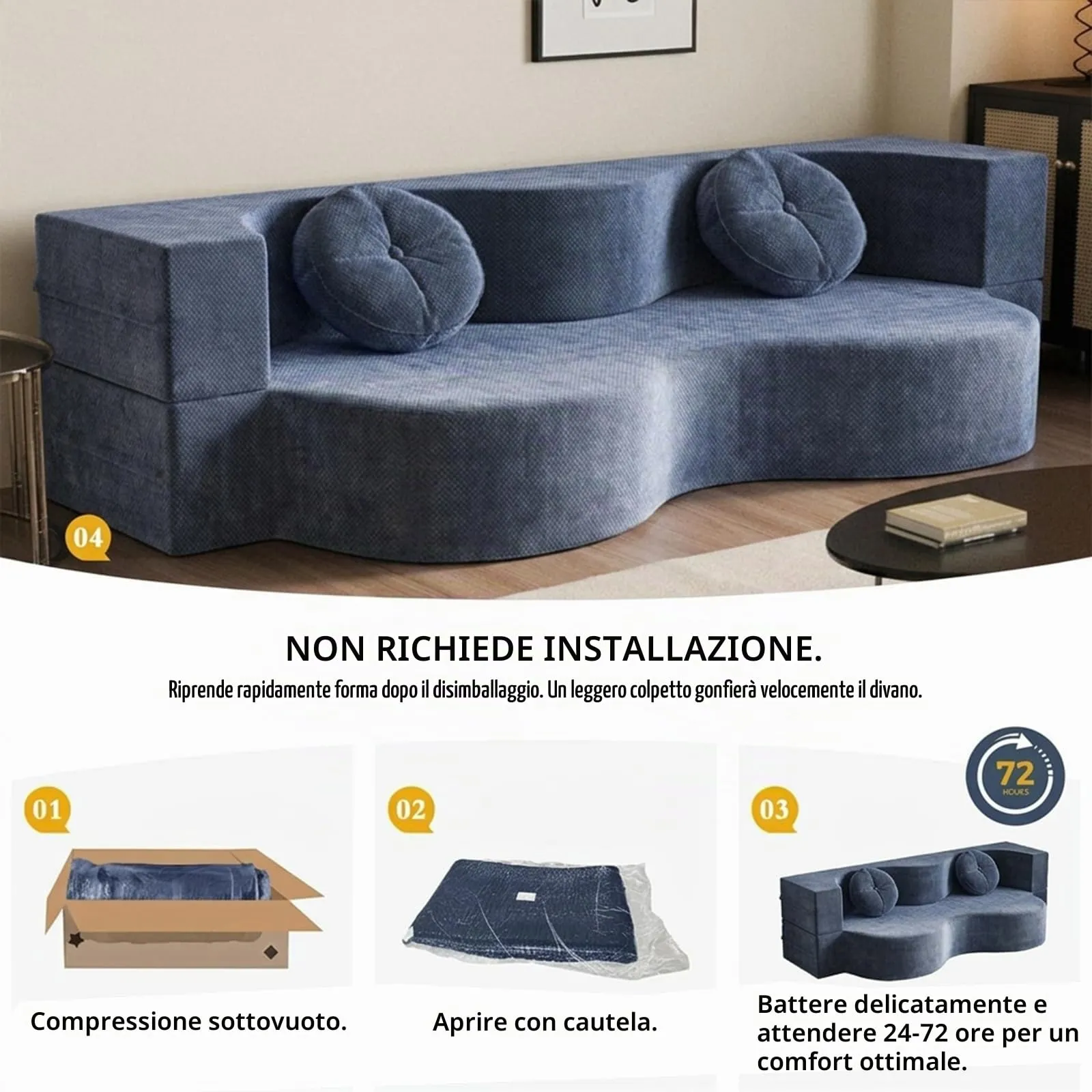 NOYHHAV Divano-Letto Convertibile in Memory Foam, Fodera Sfoderabile e Lavabile, Blu, 150x100CM - immagine 5