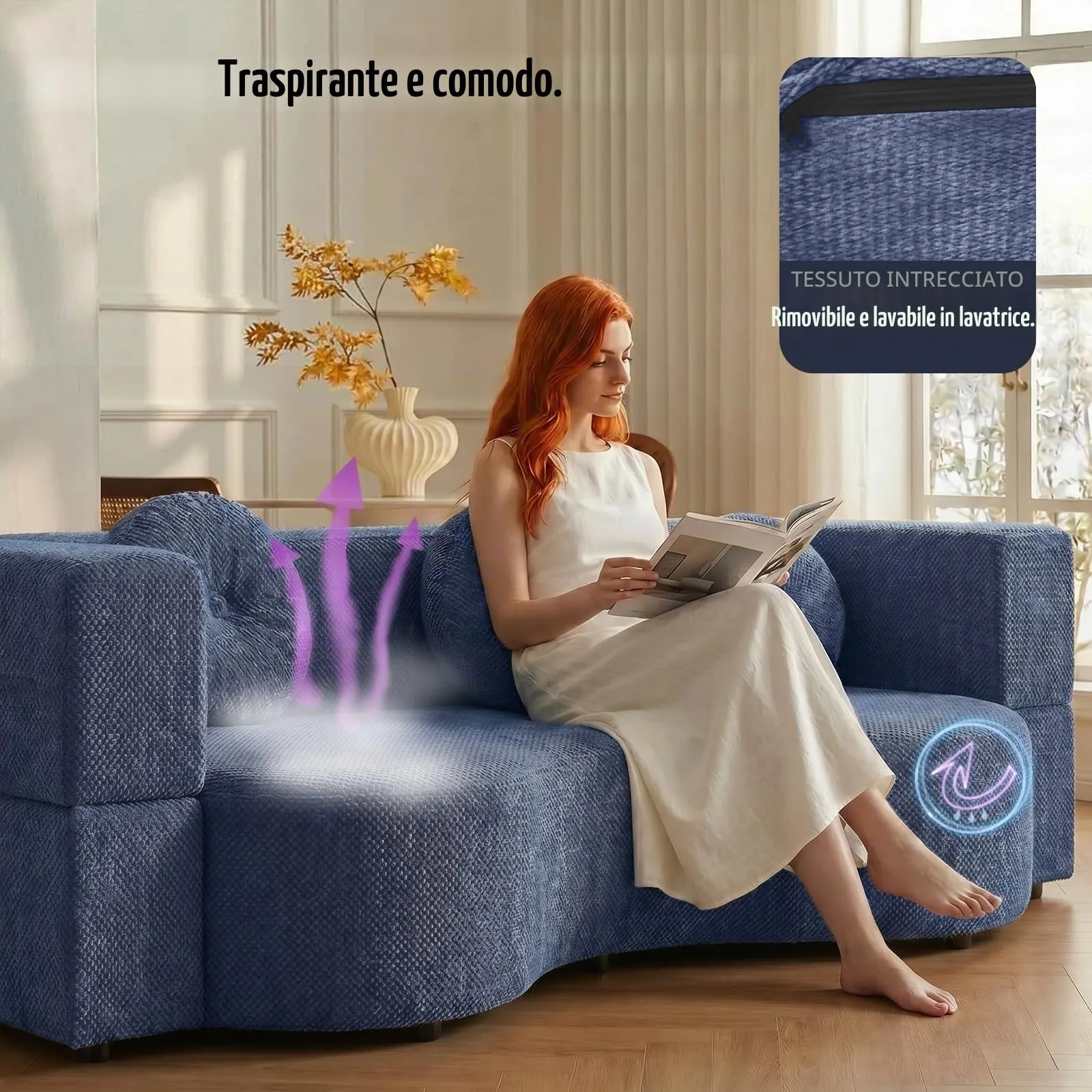 NOYHHAV Divano-Letto Convertibile in Memory Foam, Fodera Sfoderabile e Lavabile, Blu, 150x100CM - immagine 7