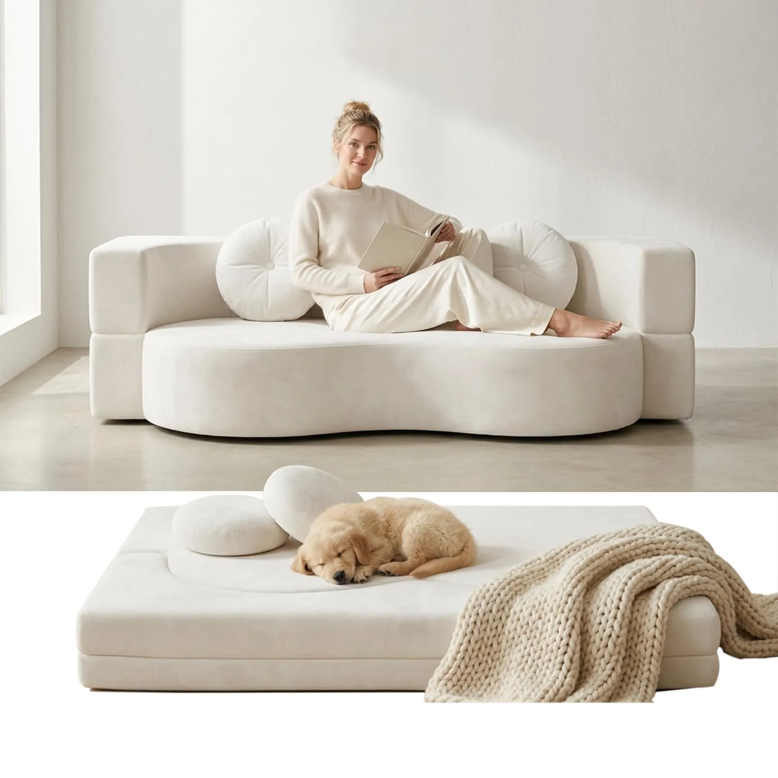 NOYHHAV Divano-Letto Convertibile in Memory Foam, Rivestimento Sfoderabile e Lavabile, Bianco, 200x100CM - immagine 1