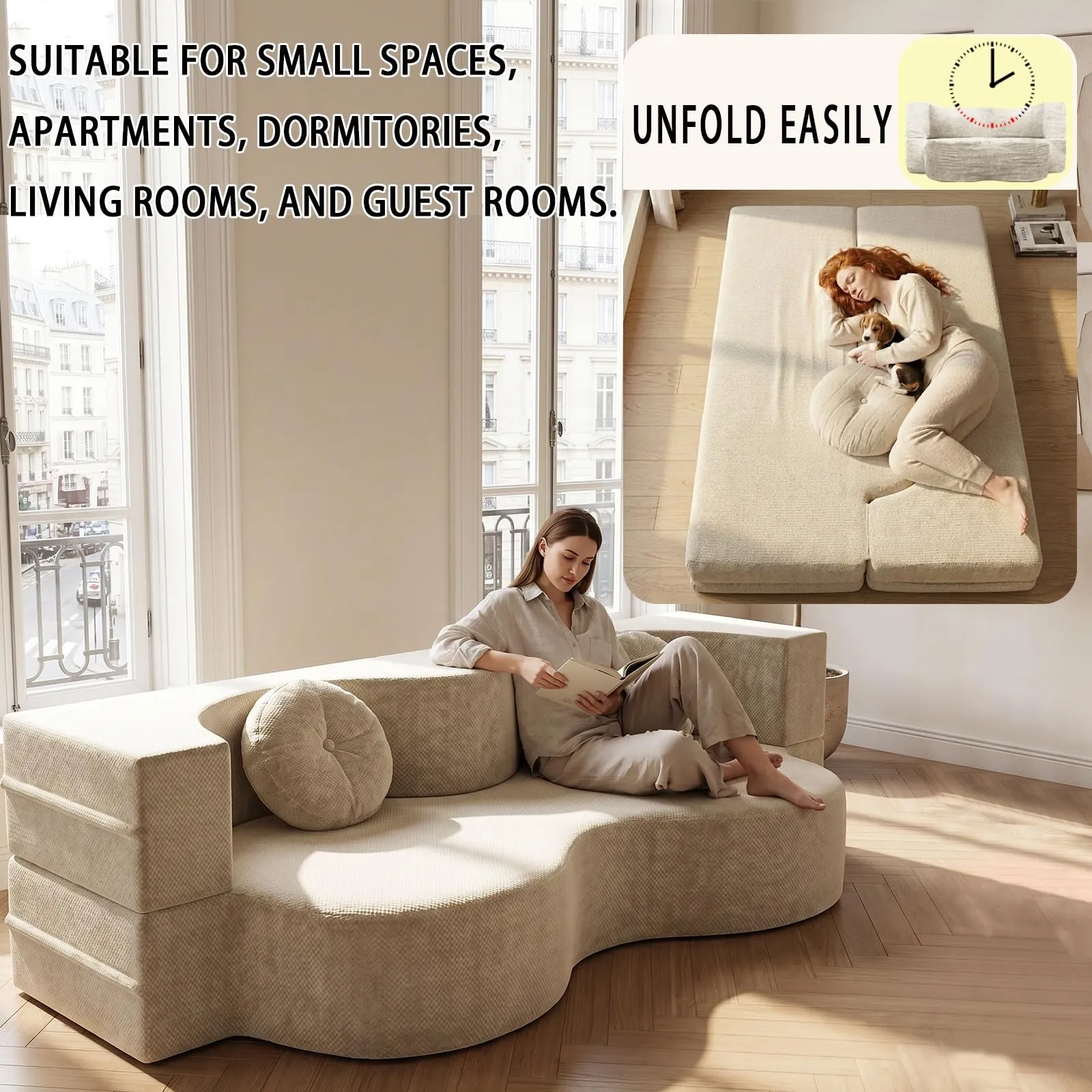 NOYHHAV Divano-Letto Convertibile in Memory Foam, Rivestimento Sfoderabile e Lavabile, Bianco, 200x100CM - immagine 4