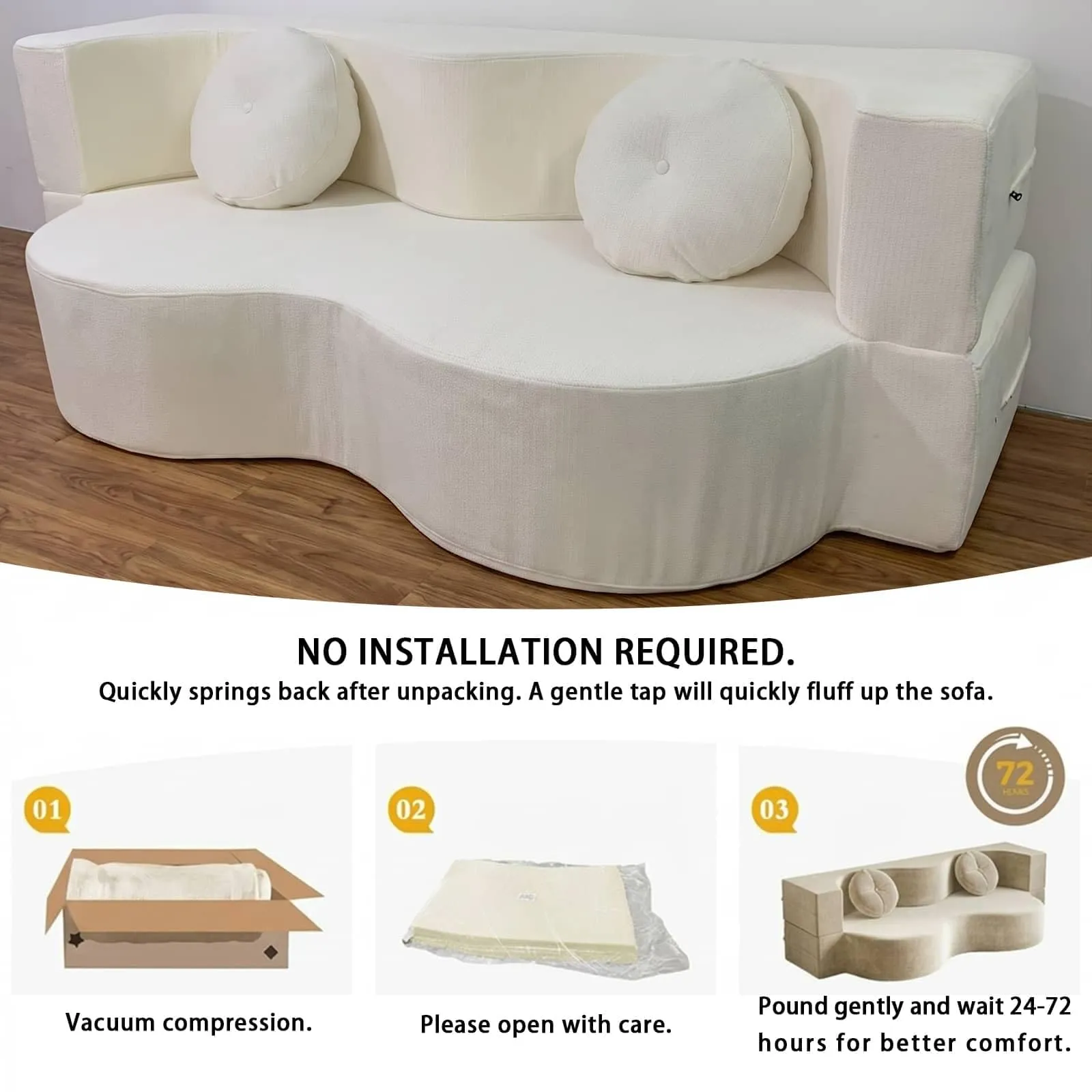NOYHHAV Divano-Letto Convertibile in Memory Foam, Rivestimento Sfoderabile e Lavabile, Bianco, 200x100CM - immagine 5