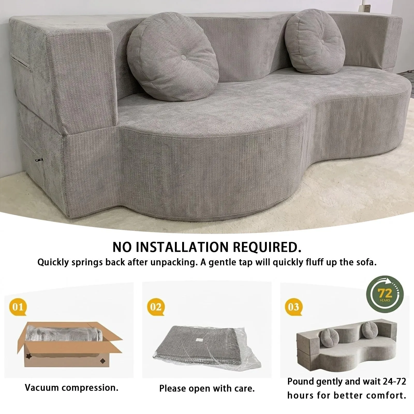 NOYHHAV Divano-Letto Convertibile Senza Osso, Fodera Sfoderabile e Lavabile, Grigio, 200x100CM - immagine 5