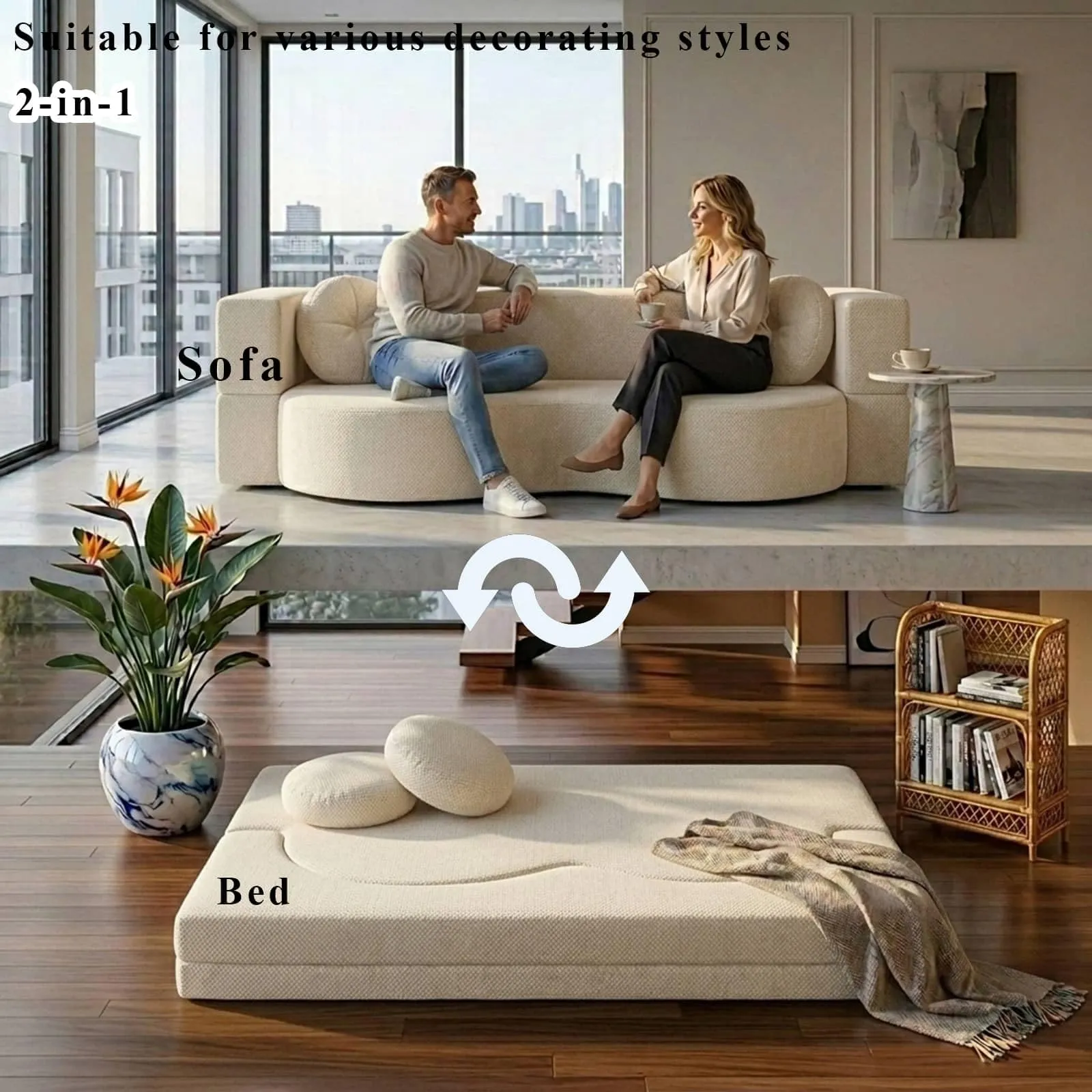 NOYHHAV Divano-Letto Convertibile, Fodera Sfoderabile e Lavabile, Bianco, 150x100cm - immagine 2