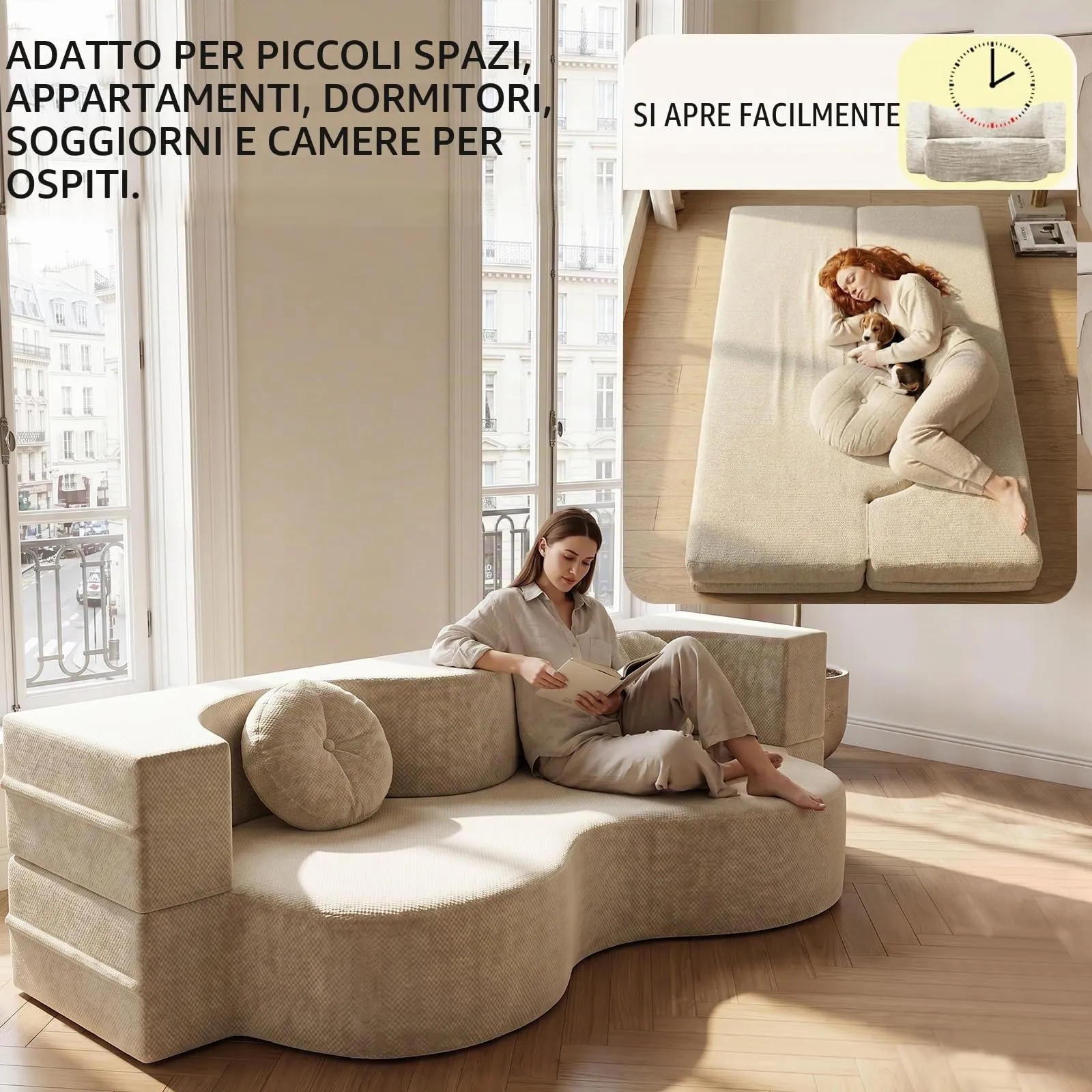 NOYHHAV Divano-Letto Convertibile, Fodera Sfoderabile e Lavabile, Bianco, 150x100cm - immagine 4