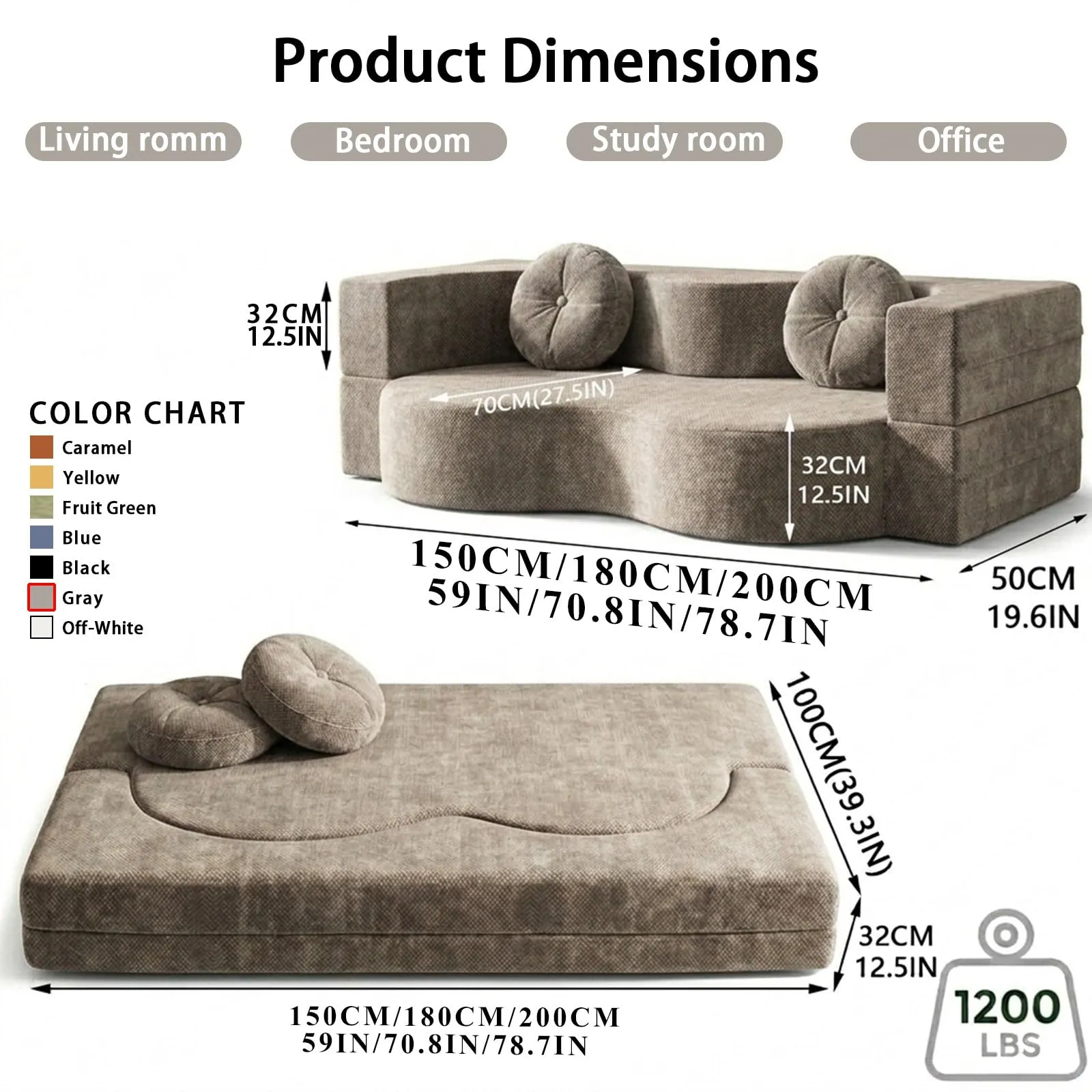 NOYHHAV Divano-Letto Convertibile, Fodera Sfoderabile e Lavabile, Grigio, 150x100cm - immagine 3