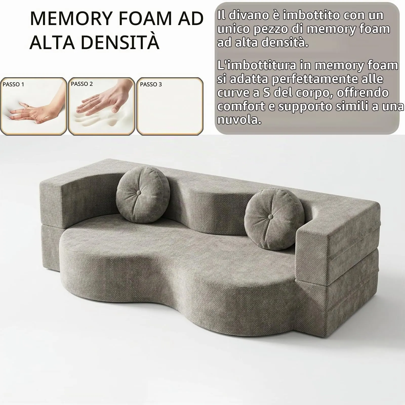 NOYHHAV Divano-Letto Convertibile, Fodera Sfoderabile e Lavabile, Grigio, 150x100cm - immagine 6