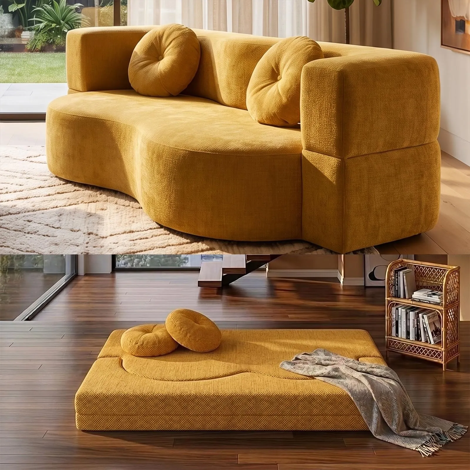 NOYHHAV Divano-Letto Convertibile Senza Osso, Fodera Sfoderabile e Lavabile, Giallo, 150x100CM - immagine 1