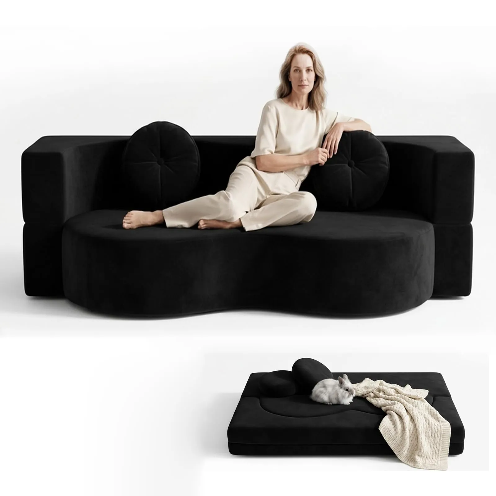 NOYHHAV Divano-Letto Convertibile Senza Osso, Fodera Sfoderabile e Lavabile, Nero, 150x100cm - immagine 1