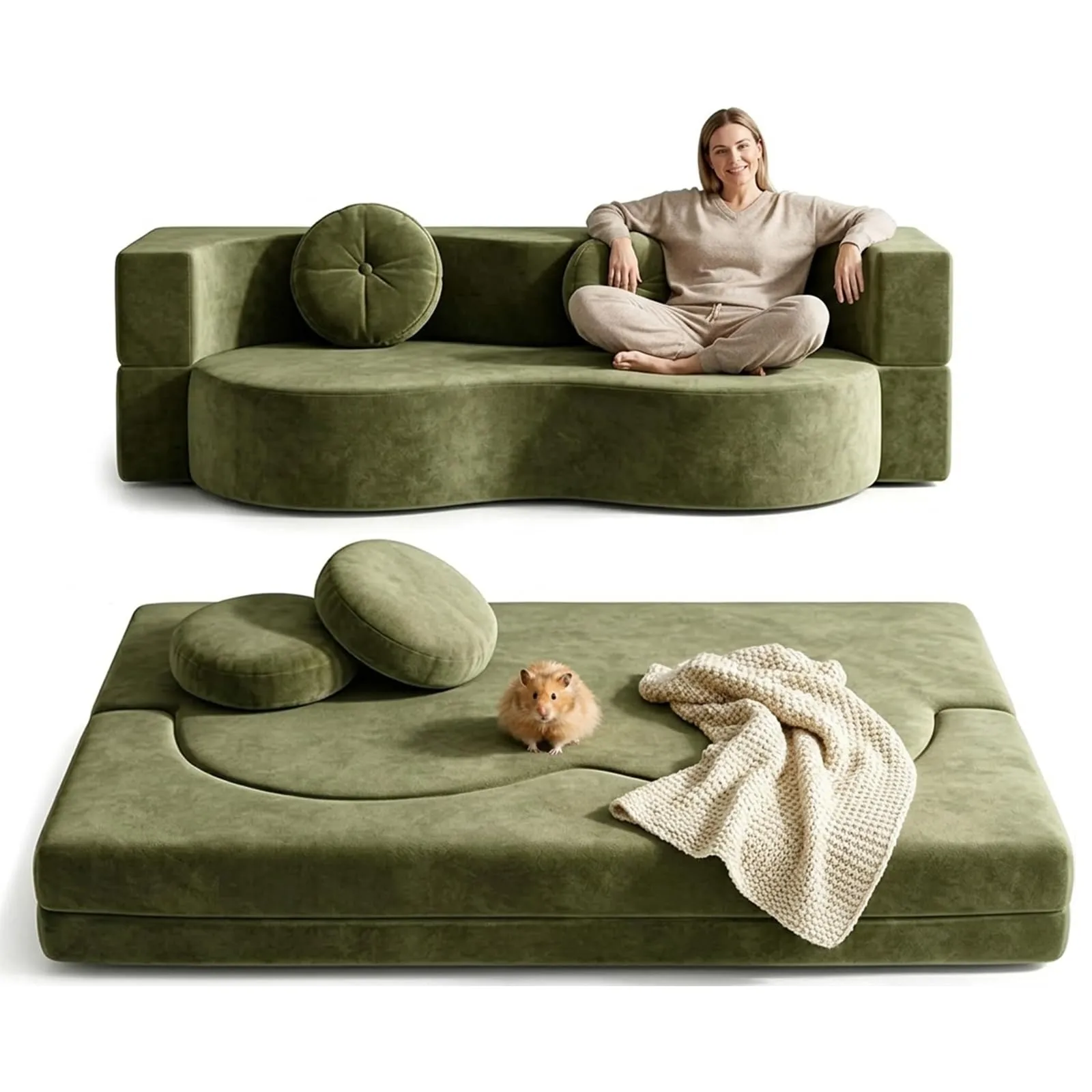 NOYHHAV Divano-Letto Convertibile Senza Osso, Fodera Sfoderabile e Lavabile, Verde, 200x100CM - immagine 1