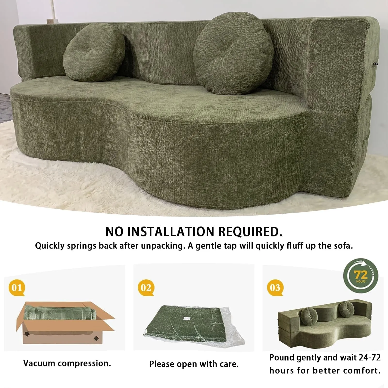 NOYHHAV Divano-Letto Convertibile Senza Osso, Fodera Sfoderabile e Lavabile, Verde, 200x100CM - immagine 5