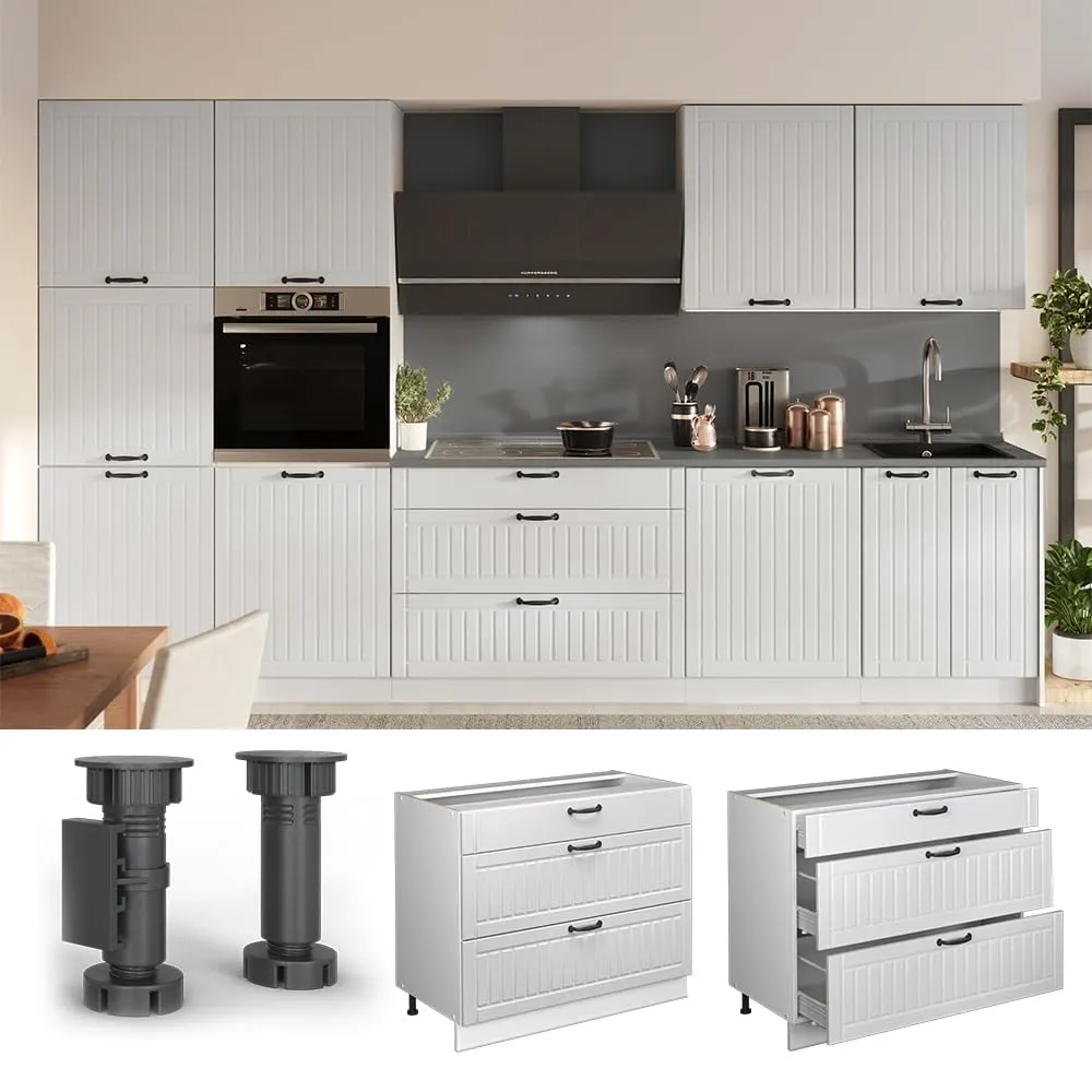 Vicco Mobiletto base per cucina Fame-Line, Bianco country/Bianco, 100 cm - immagine 5