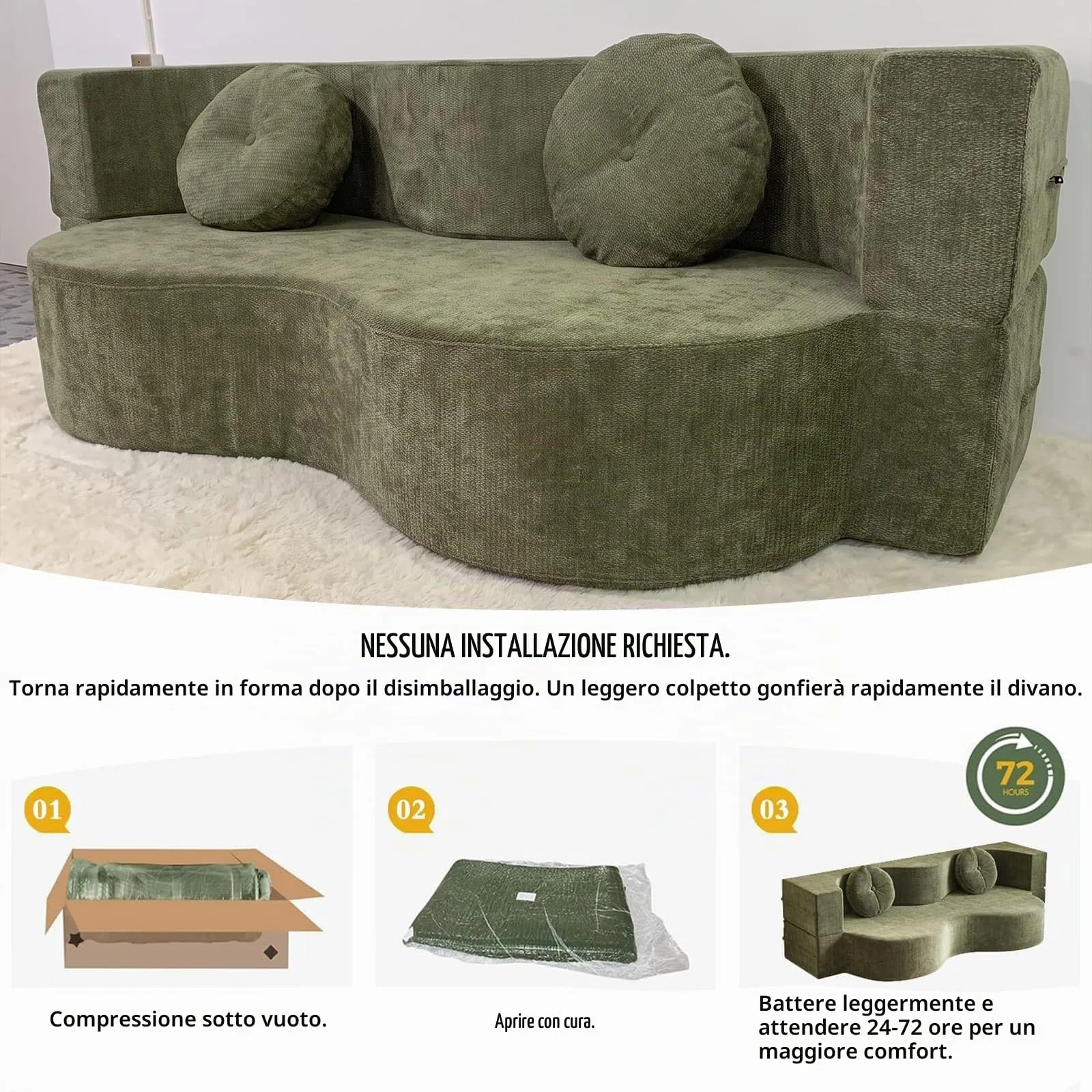 NOYHHAV Divano-Letto Convertibile Senza Osso, Fodera Sfoderabile e Lavabile, Verde, 150x100CM - immagine 5