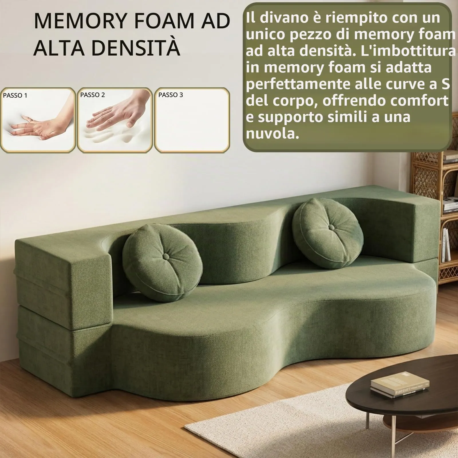 NOYHHAV Divano-Letto Convertibile Senza Osso, Fodera Sfoderabile e Lavabile, Verde, 150x100CM - immagine 6