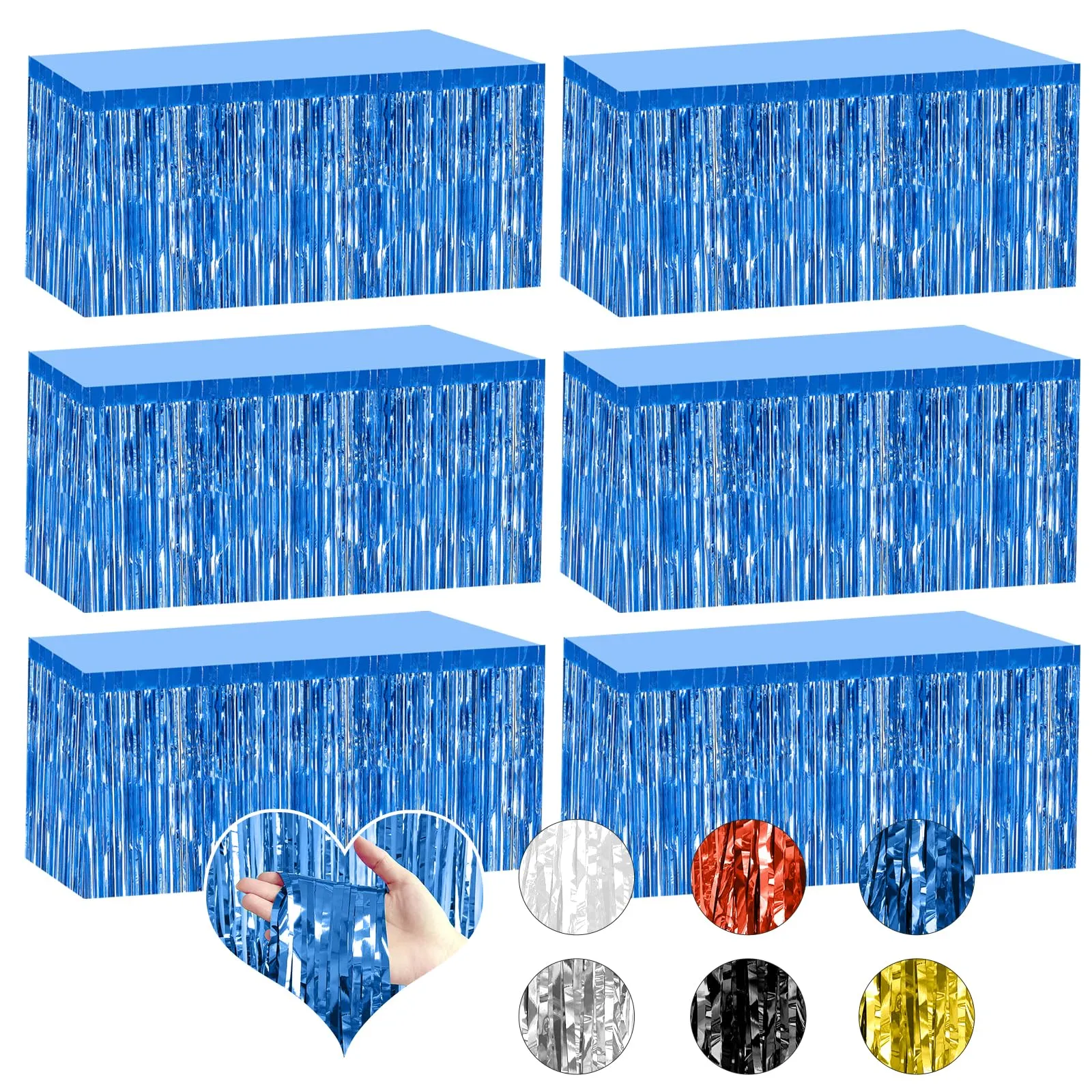 Bouiexye Gonne da Tavolo con Frange in Lamina Blu, 6 Pezzi, 75 x 274 cm - immagine 1