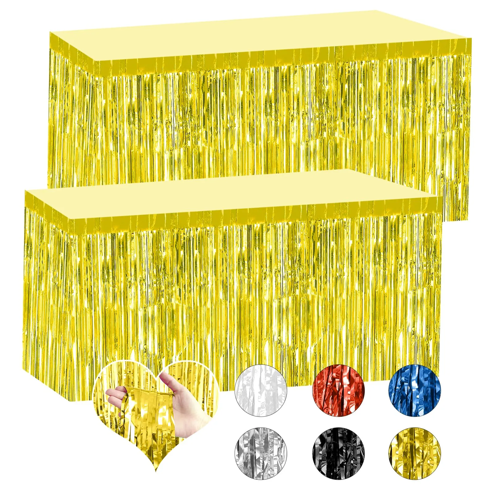 Bouiexye Gonne da tavolo con frange in lamina d'oro, 75 x 274 cm, confezione da 2 - immagine 1
