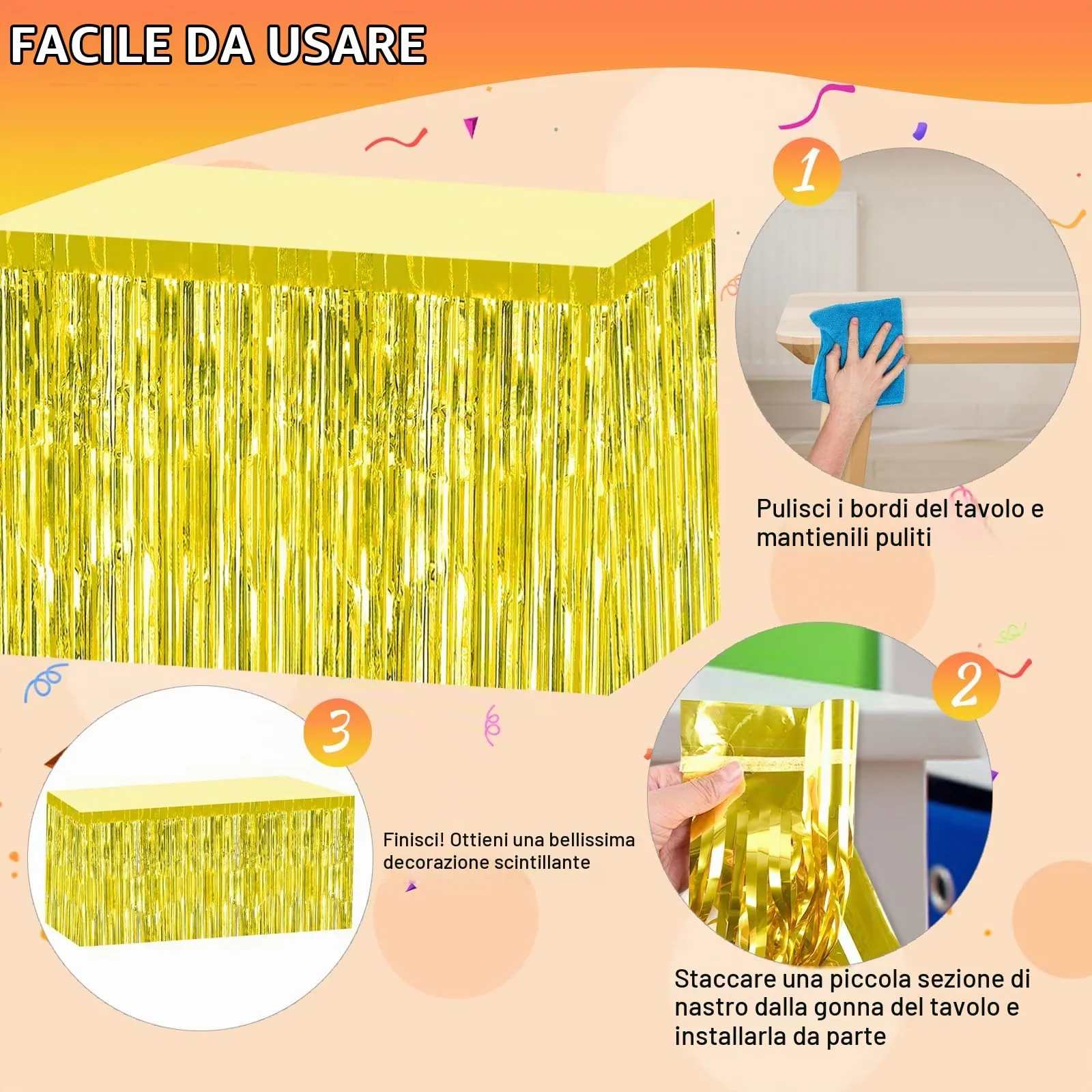 Bouiexye Gonne da tavolo con frange in lamina d'oro, 75 x 274 cm, confezione da 2 - immagine 4
