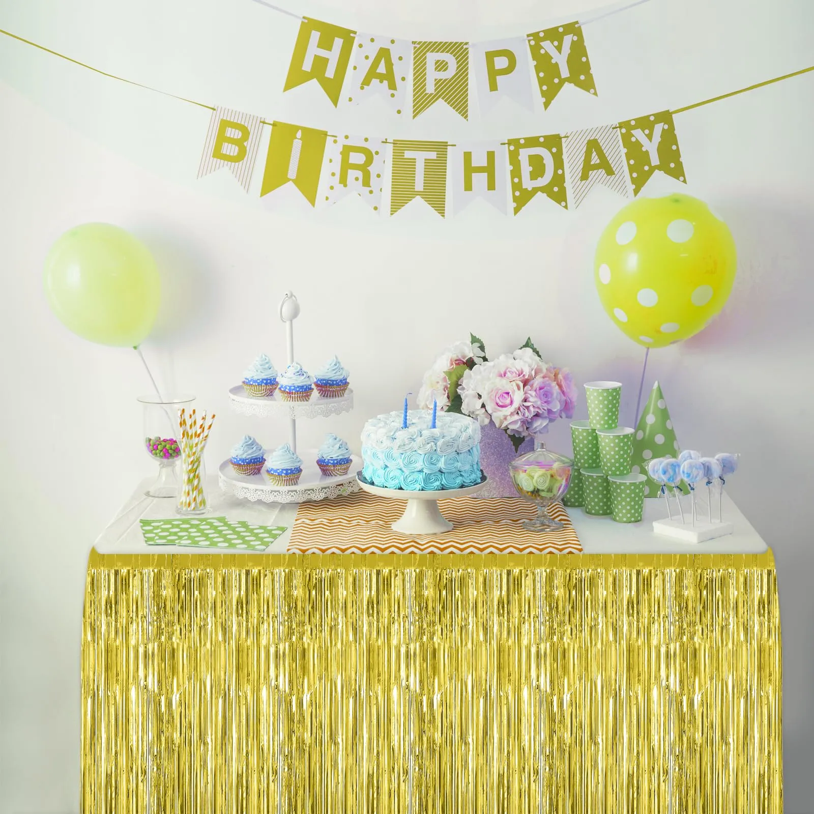 Bouiexye Gonne da tavolo con frange in lamina d'oro, 75 x 274 cm, confezione da 2 - immagine 5