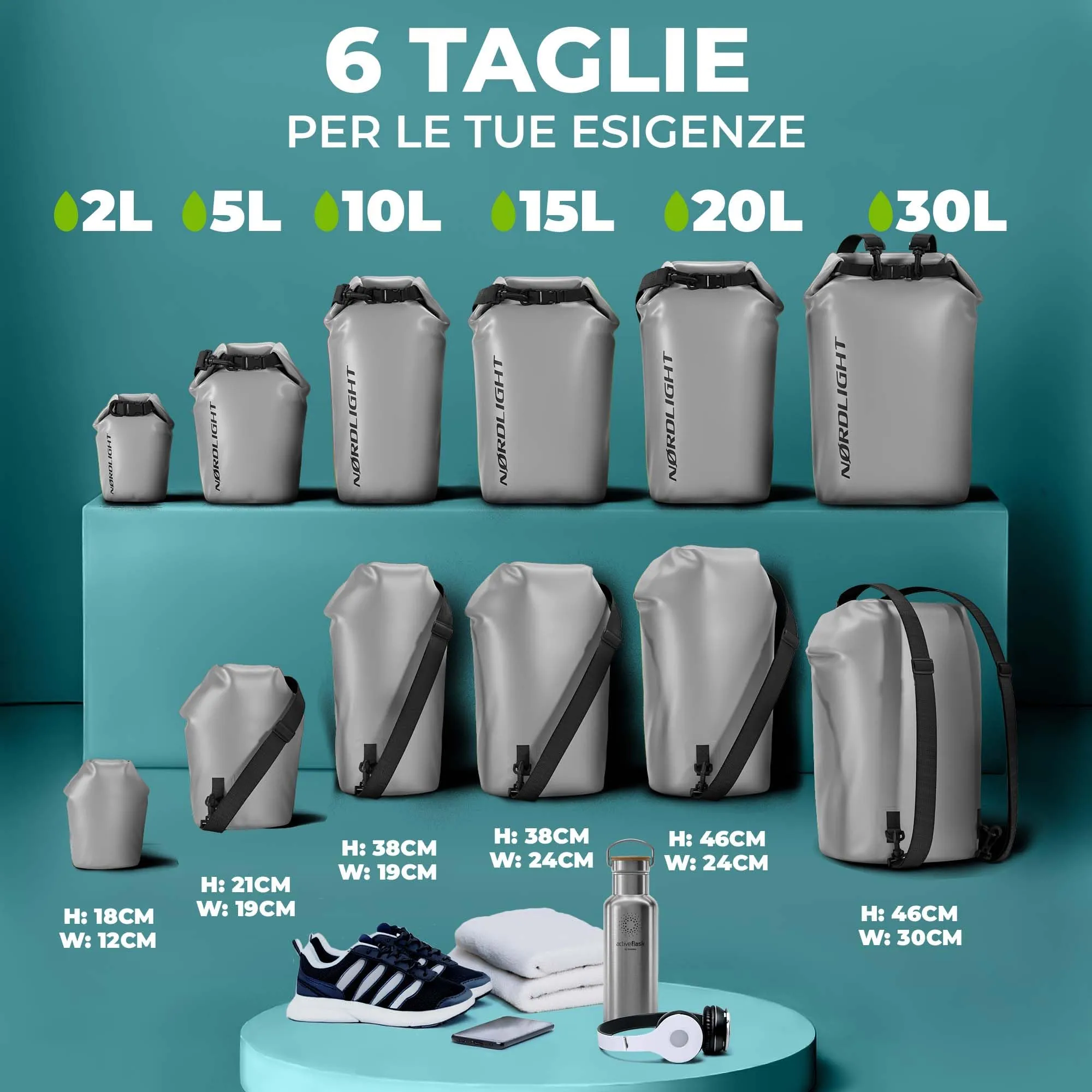 Nordlight Dry Bag Sacca Impermeabile 15L Antracite - immagine 3