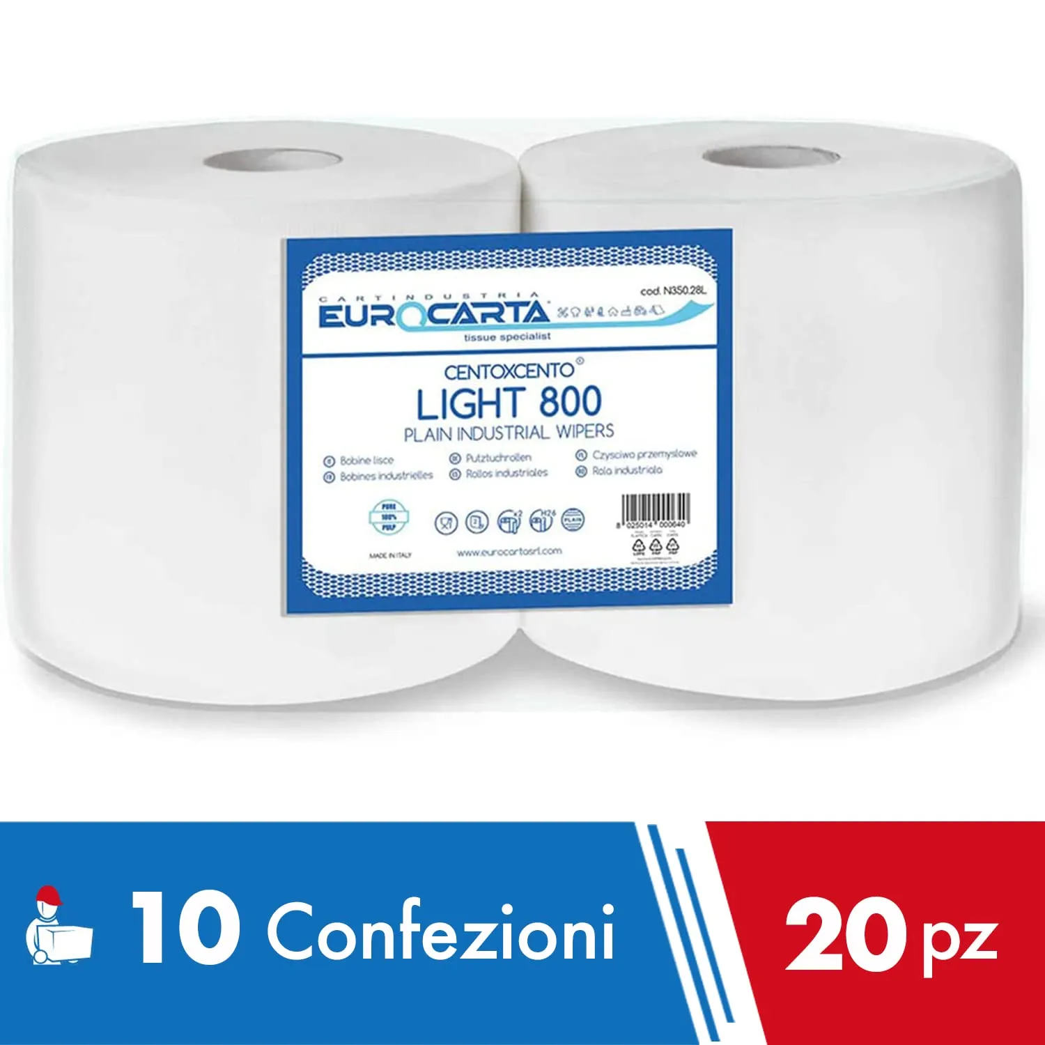 IMBALLAGGI 2000 Rotoloni Asciugatutto Carta Cucina Liscia, 20 Rotoli, 16000 Strappi 26x35 cm - immagine 2
