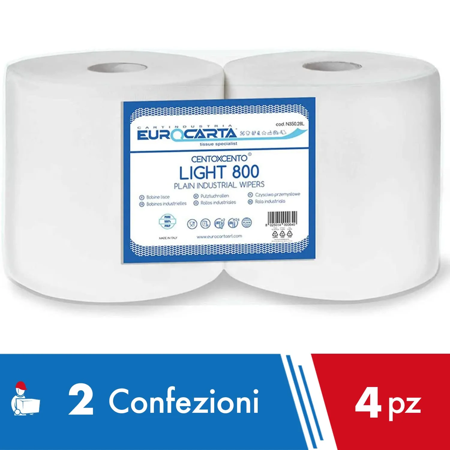 IMBALLAGGI 2000 Rotoloni Asciugatutto Carta Cucina Liscia, 4x800 Strappi (3200 Totale), 26x35 cm - immagine 2