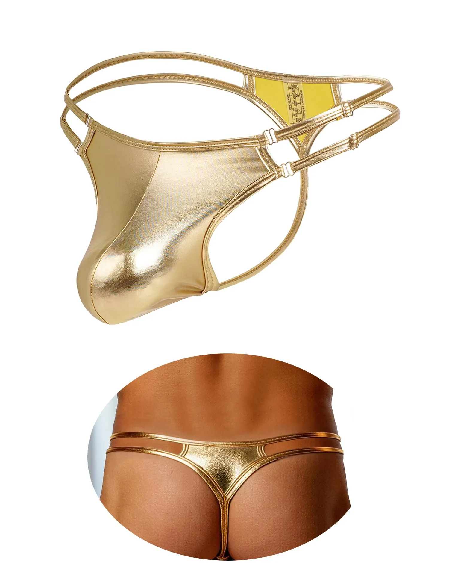 ohmydear Perizoma da Uomo in Ecopelle String Tanga, Gold, L - immagine 1